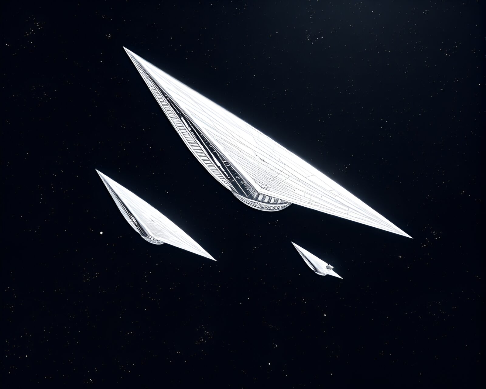 Majestic fleet of futuristic spaceships with glowing sails in space