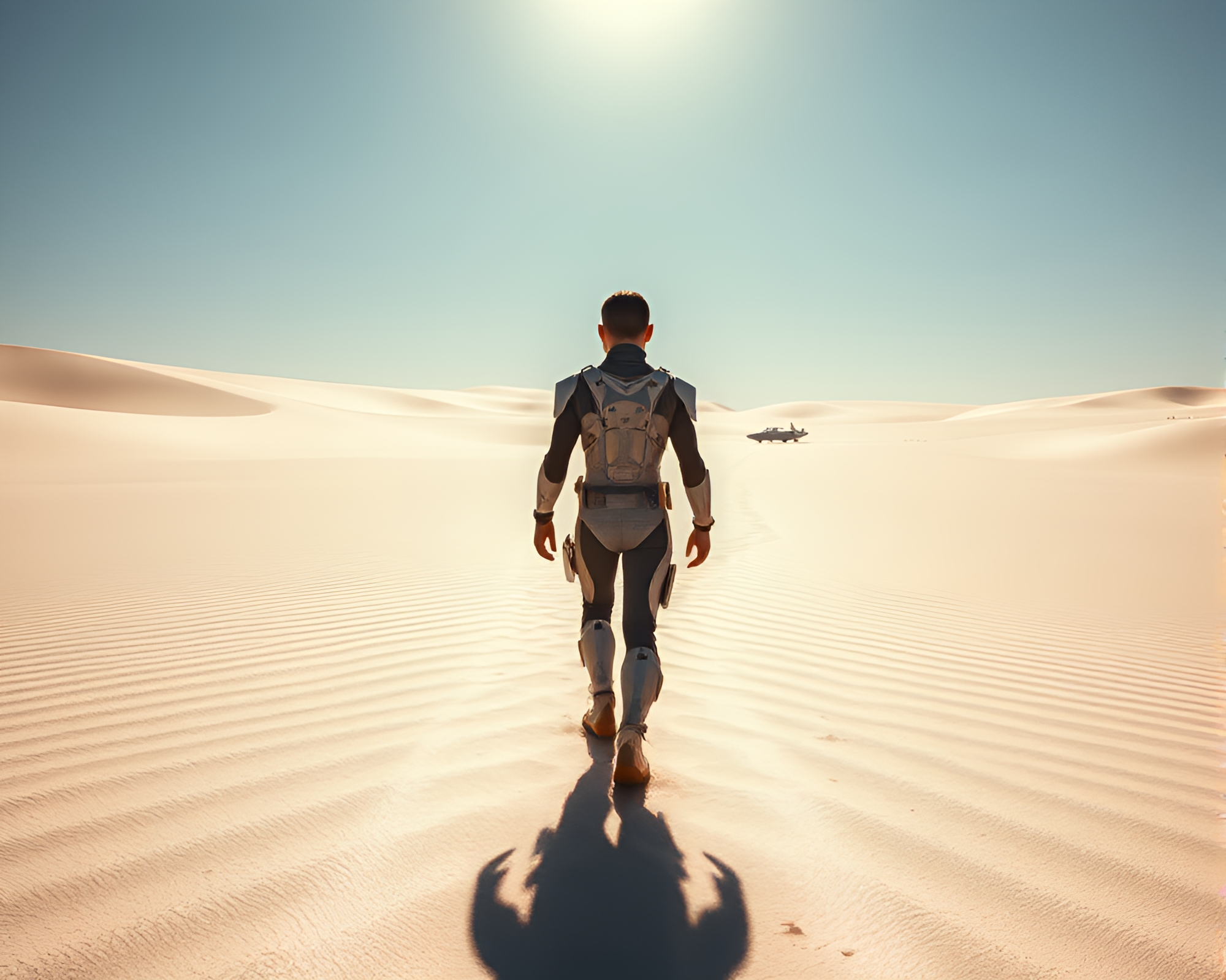 Futuristic Fashion in Shimmering Metallic Desert Landscape – free AI stock image