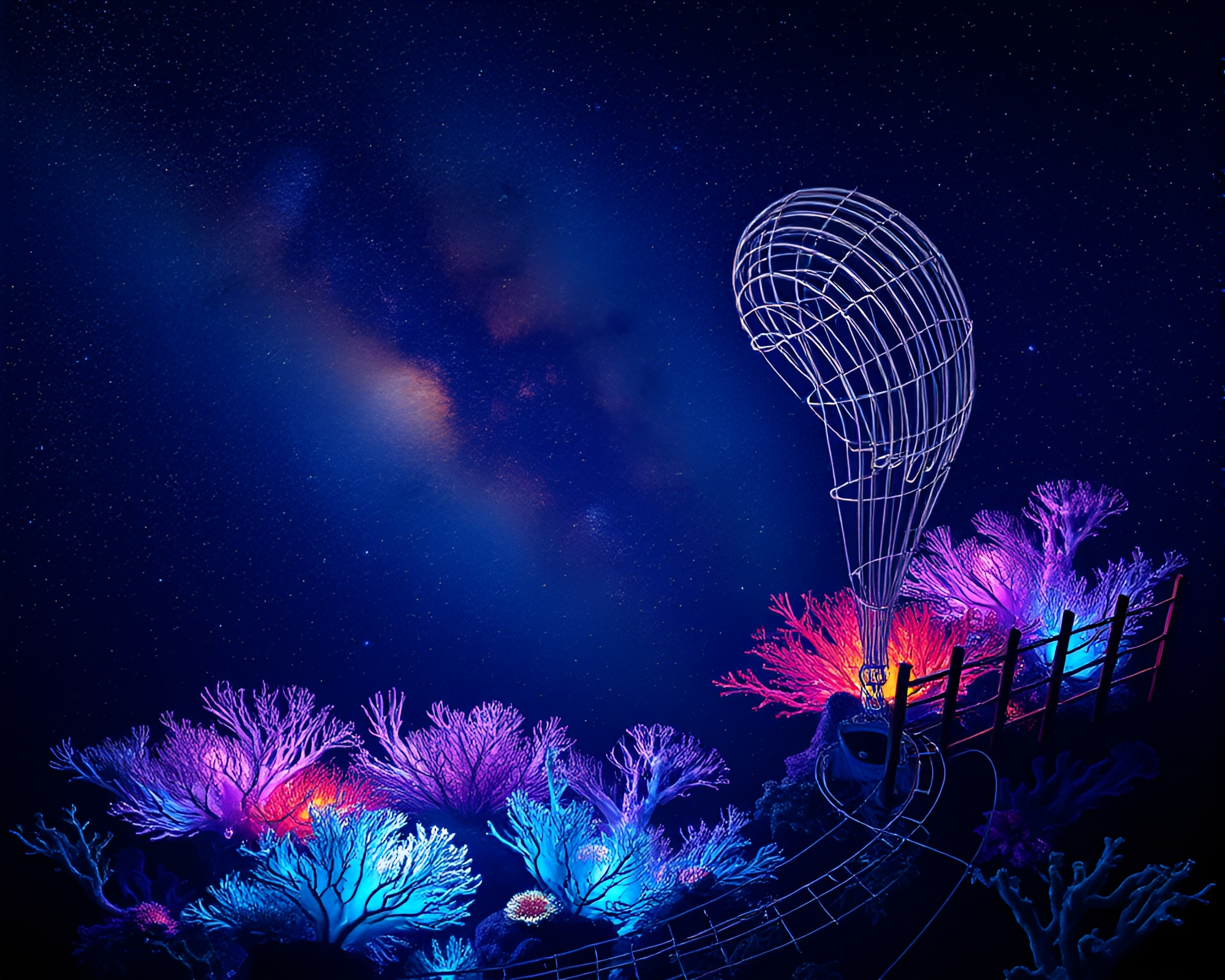 Enchanting Bioluminescent Coral Reef in Cosmic Space – free AI stock image
