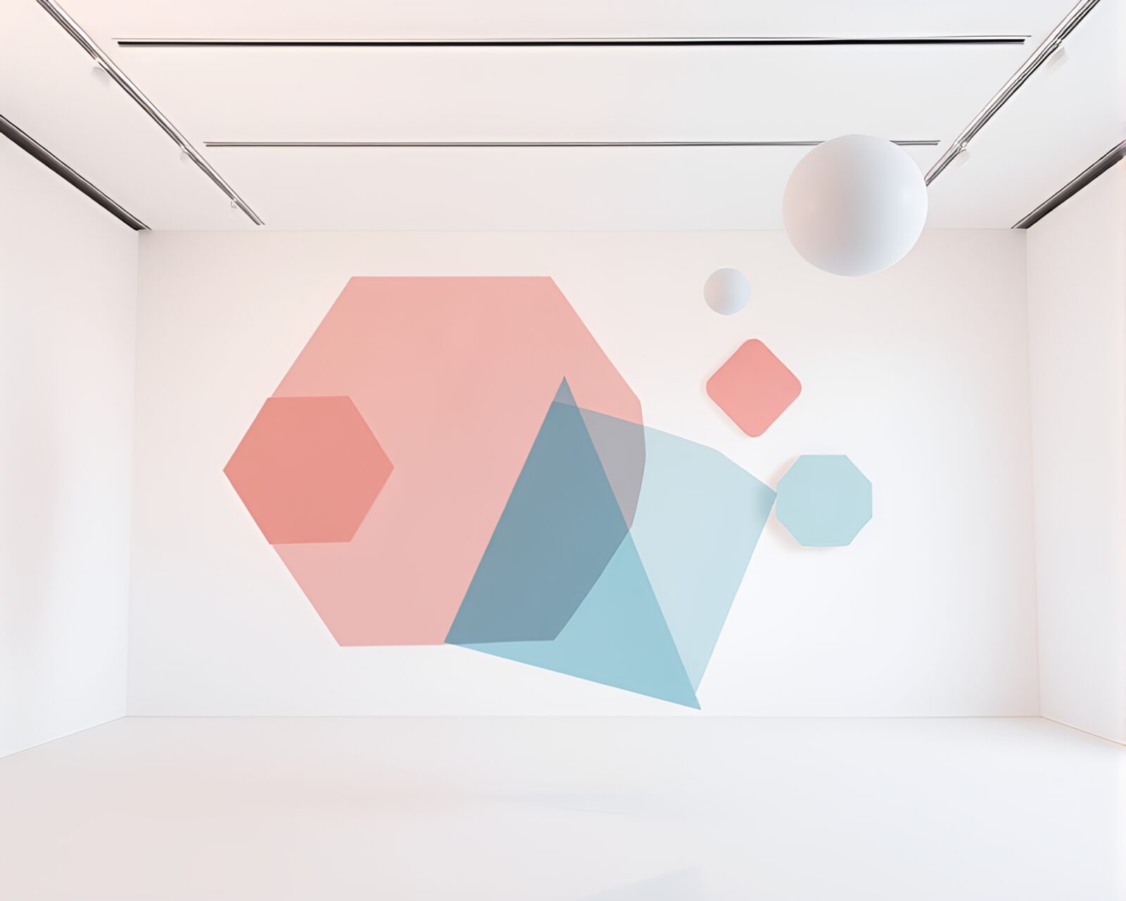 Floating geometric shapes in serene ambient lighting