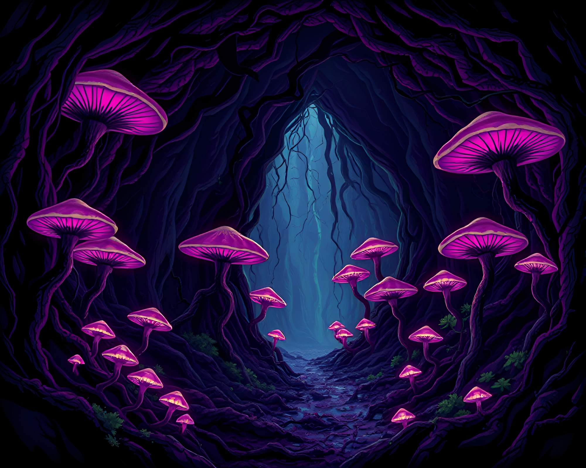 Twisted Fungus Forest in Dystopian Underground – free AI stock image