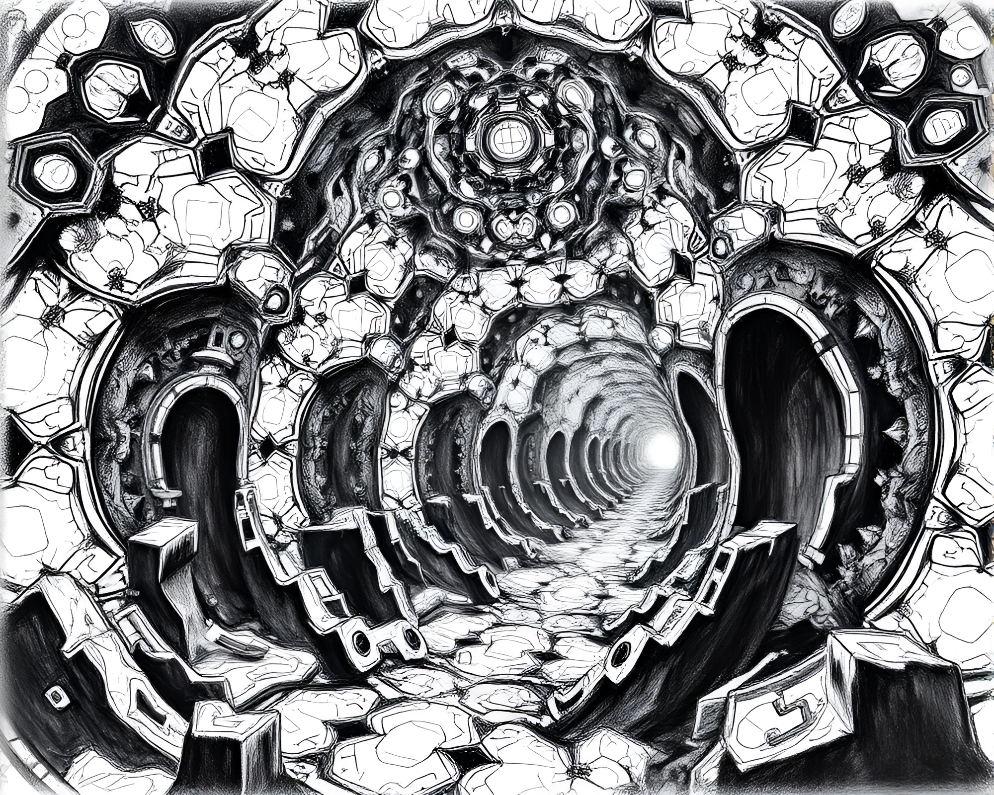 Eerily Beautiful Dystopian Sketch in Charcoal – free AI stock image