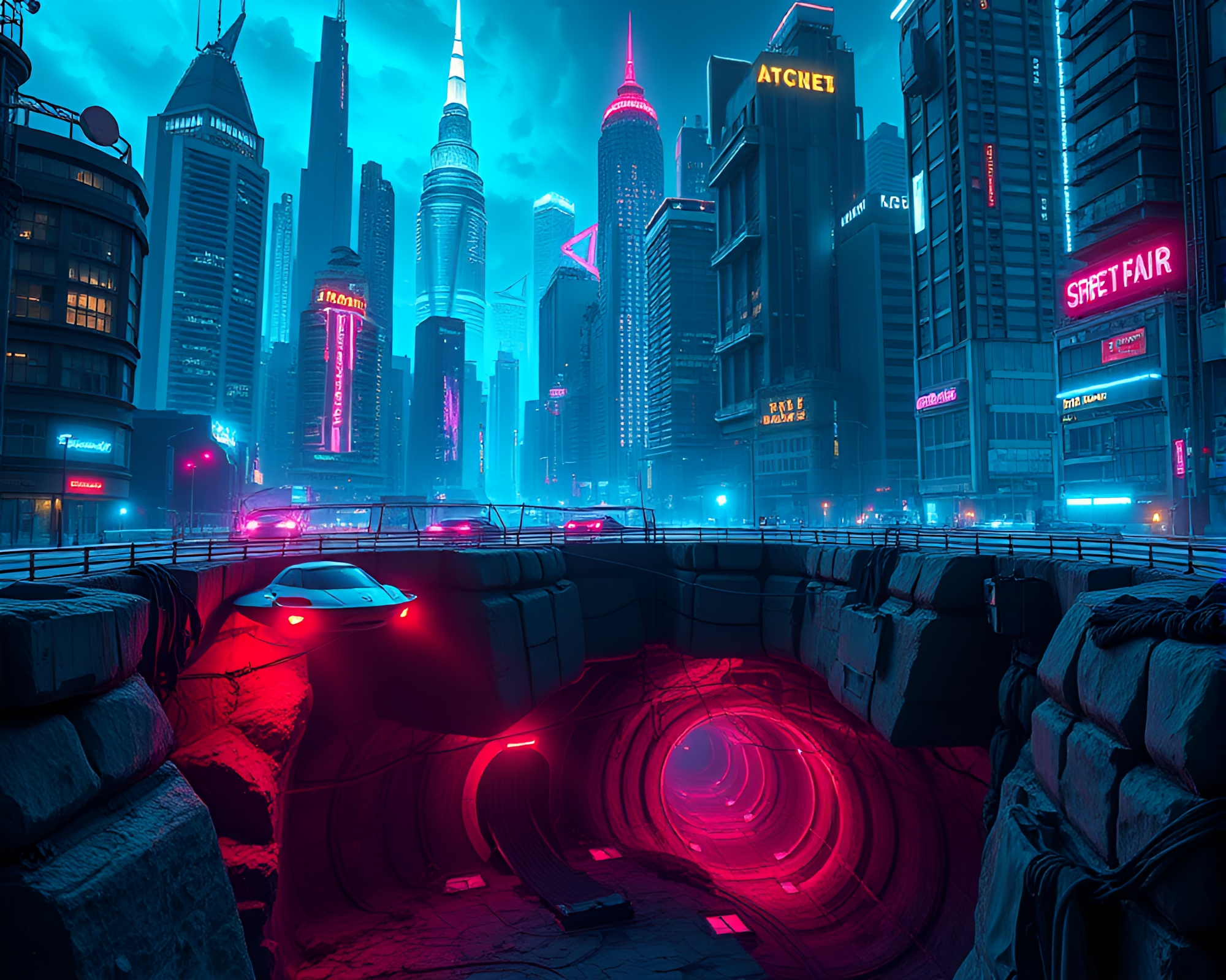Futuristic Urban Oasis: Skyscrapers & Secret Tunnels – free AI stock image