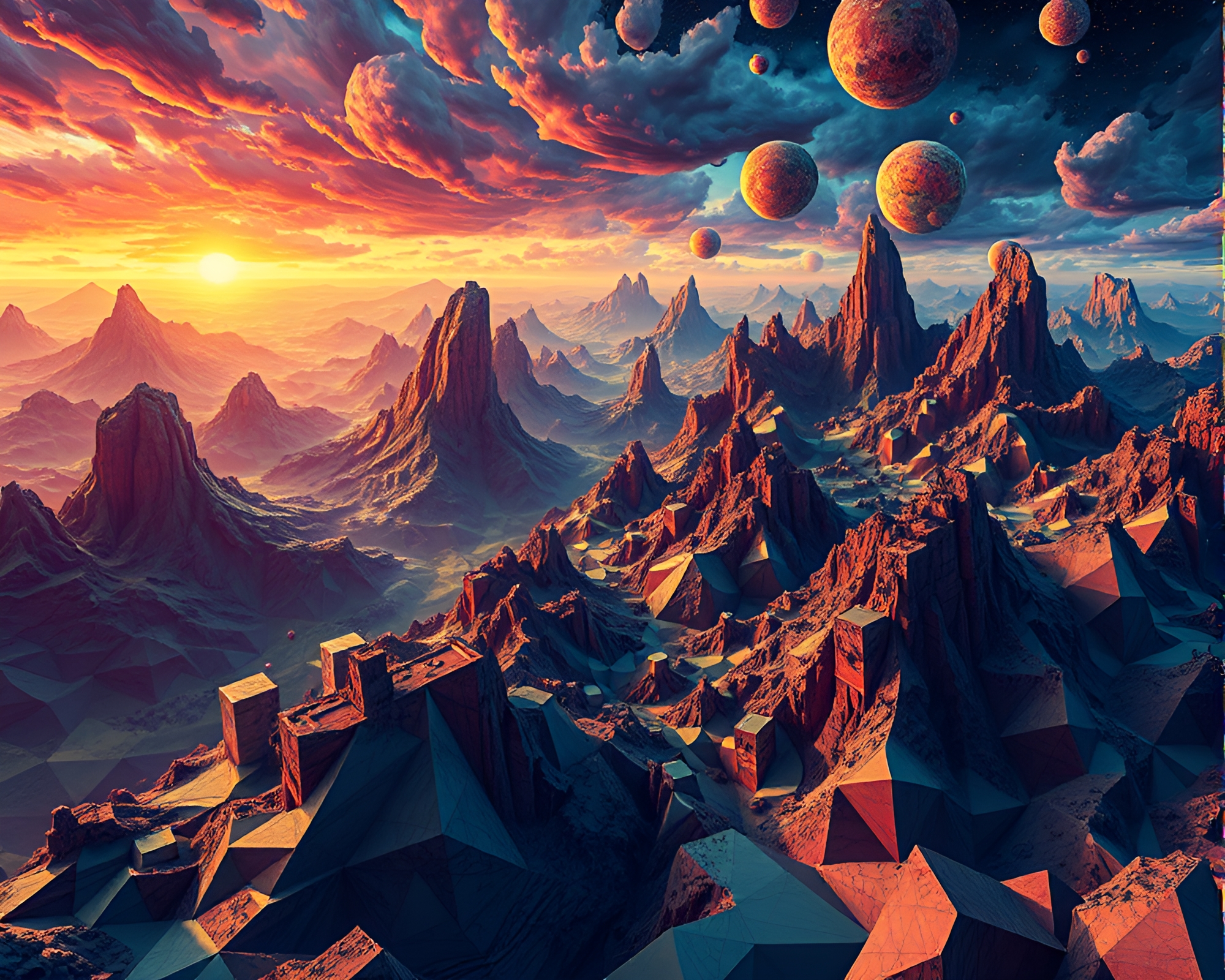 Mesmerizing Cubist Fractal Landscape with Vibrant Colors – free AI stock image