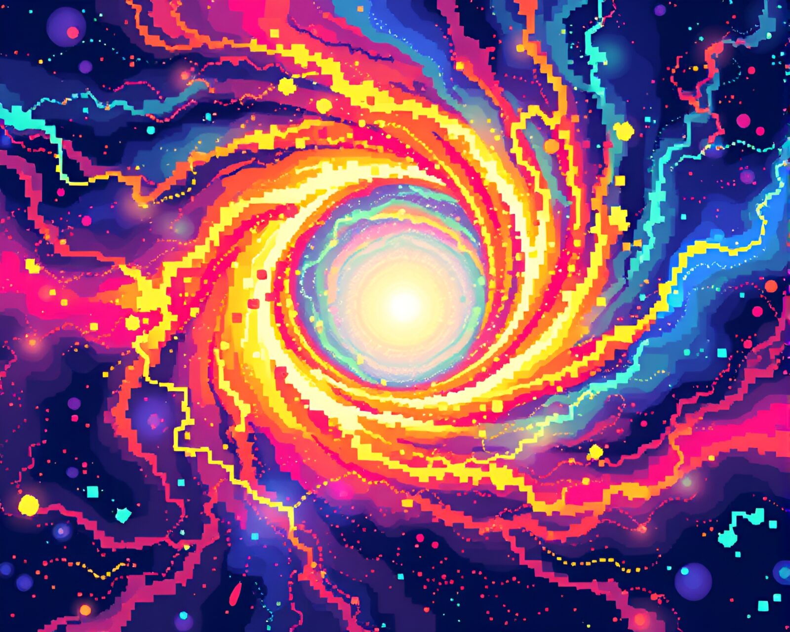 Vivid swirling vortex of mystical energy in pixel art