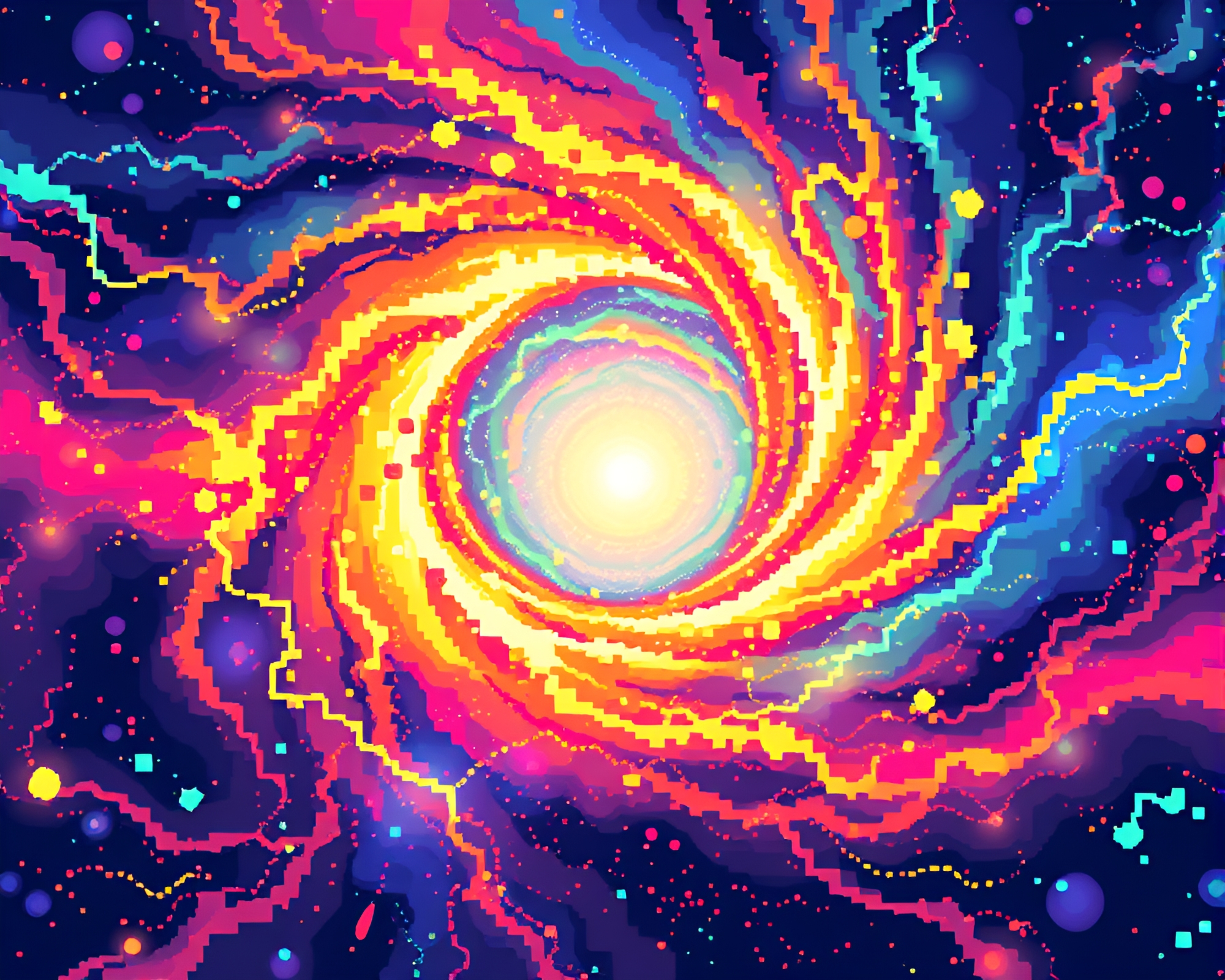 Mesmerizing Quantum Vortex in Pixel Art Display – free AI stock image