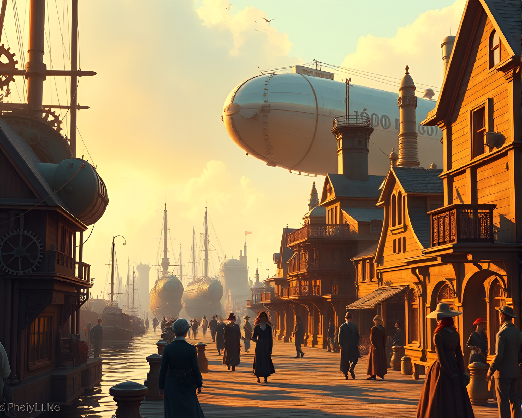Elegant Victorian Fashion at Steampunk Airship Port – free AI stock image