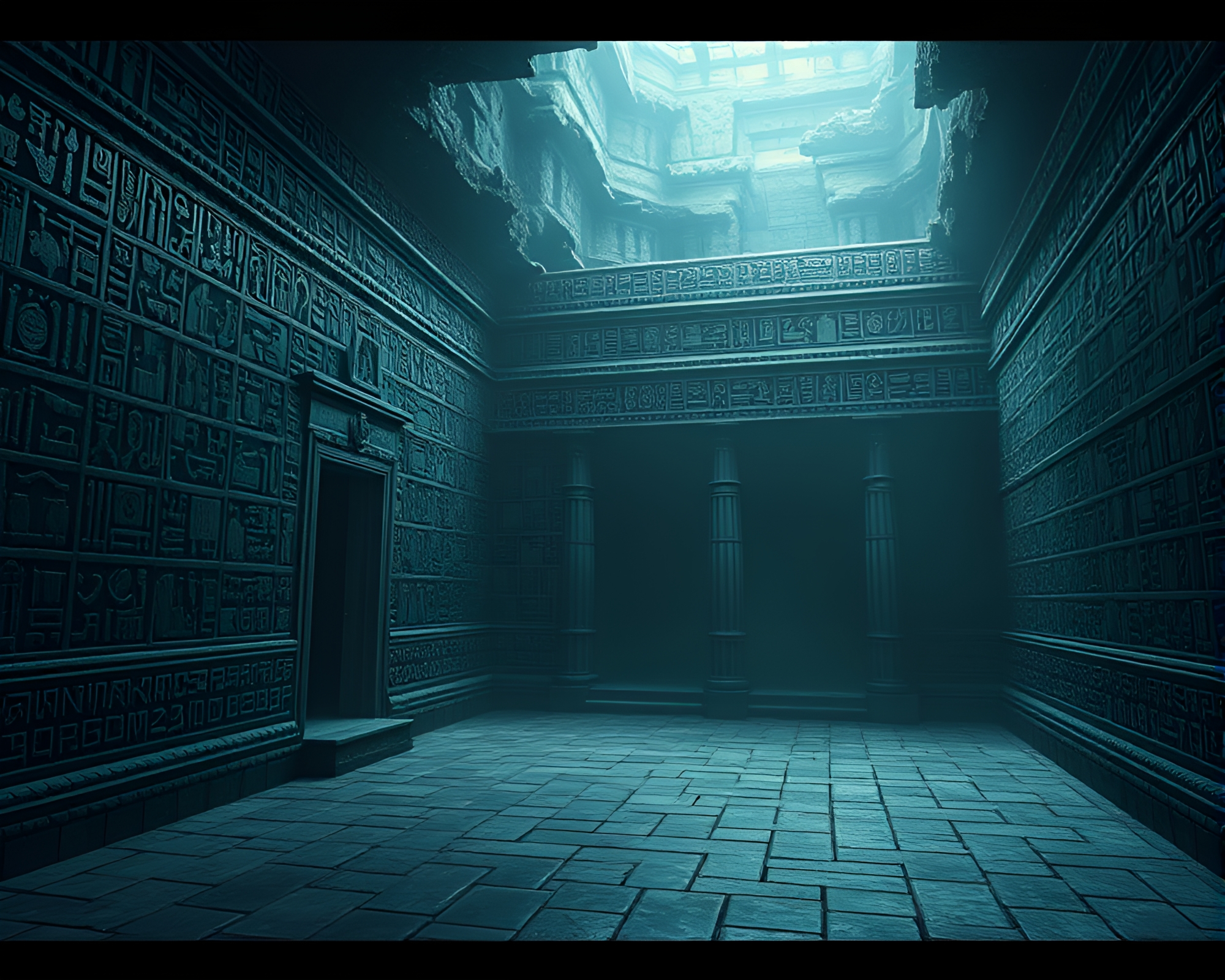 Ancient Temple adorned with intricate glyphs and mosaics – free AI stock image