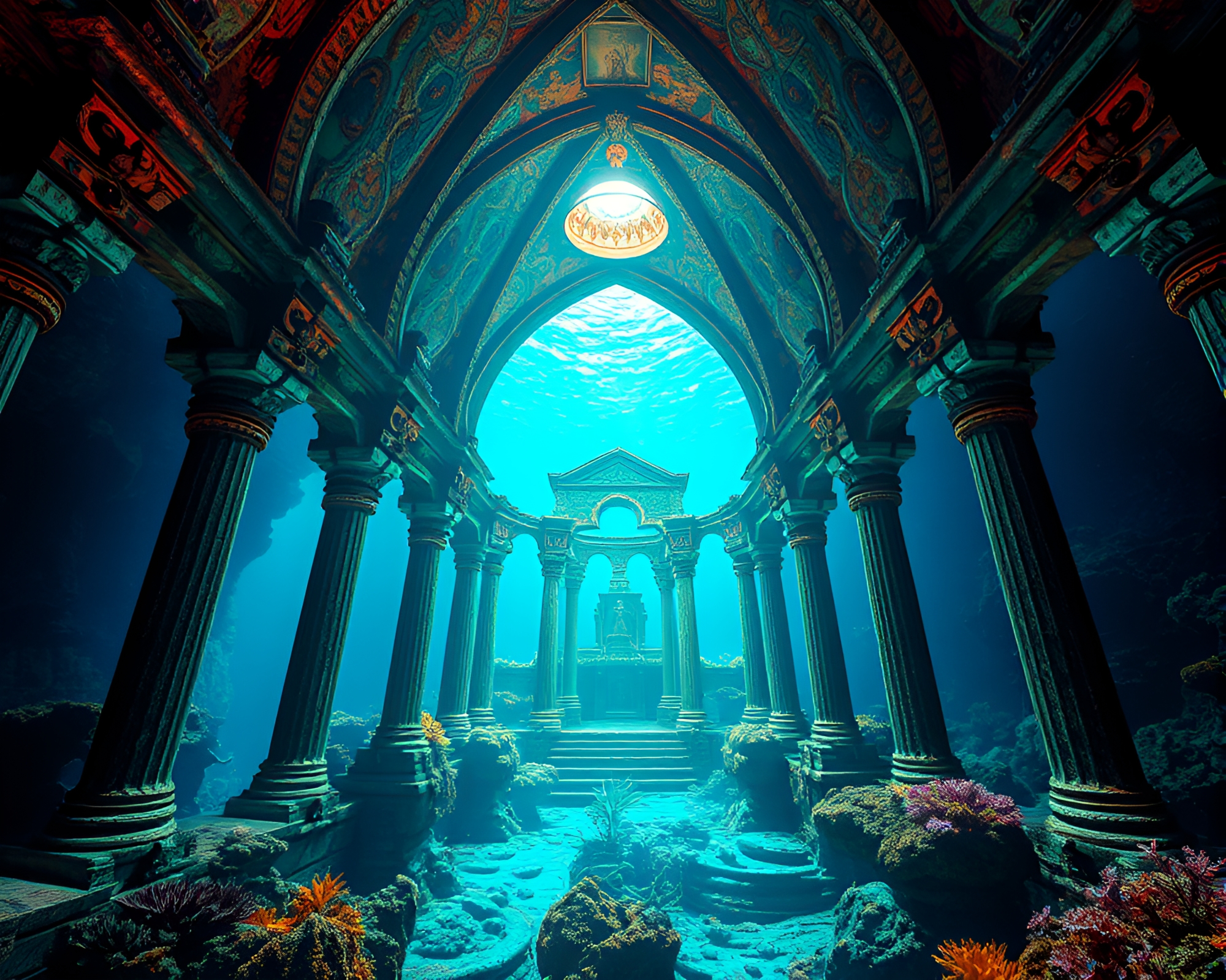 Ethereal Underwater Cathedral: Cosmic Art Installation Wonderland – free AI stock image