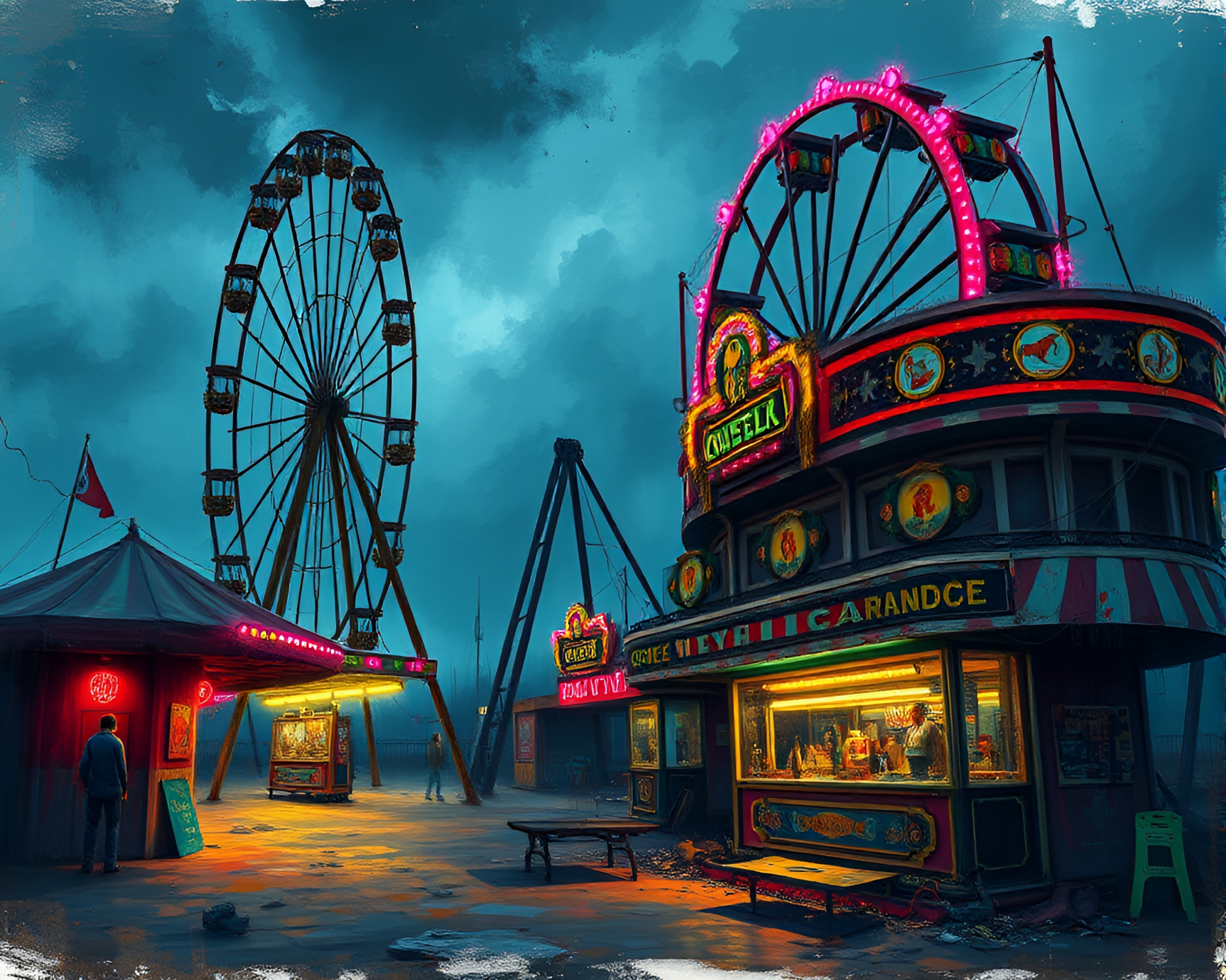 Spectral Carnival: Haunting Apocalyptic Acrylic Painting – free AI stock image