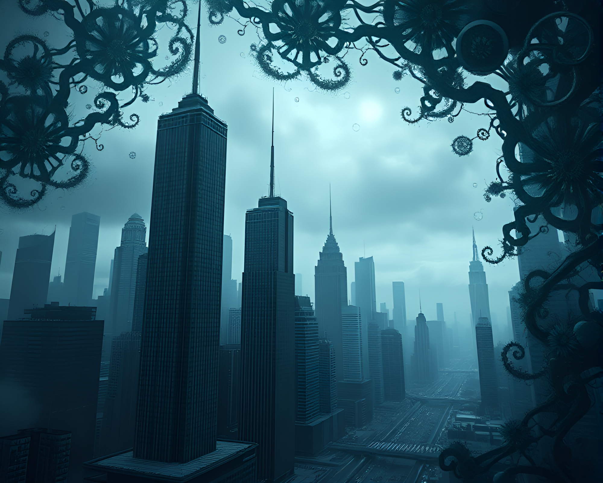 Futuristic Cityscape with Intricate Fractal Patterns – free AI stock image