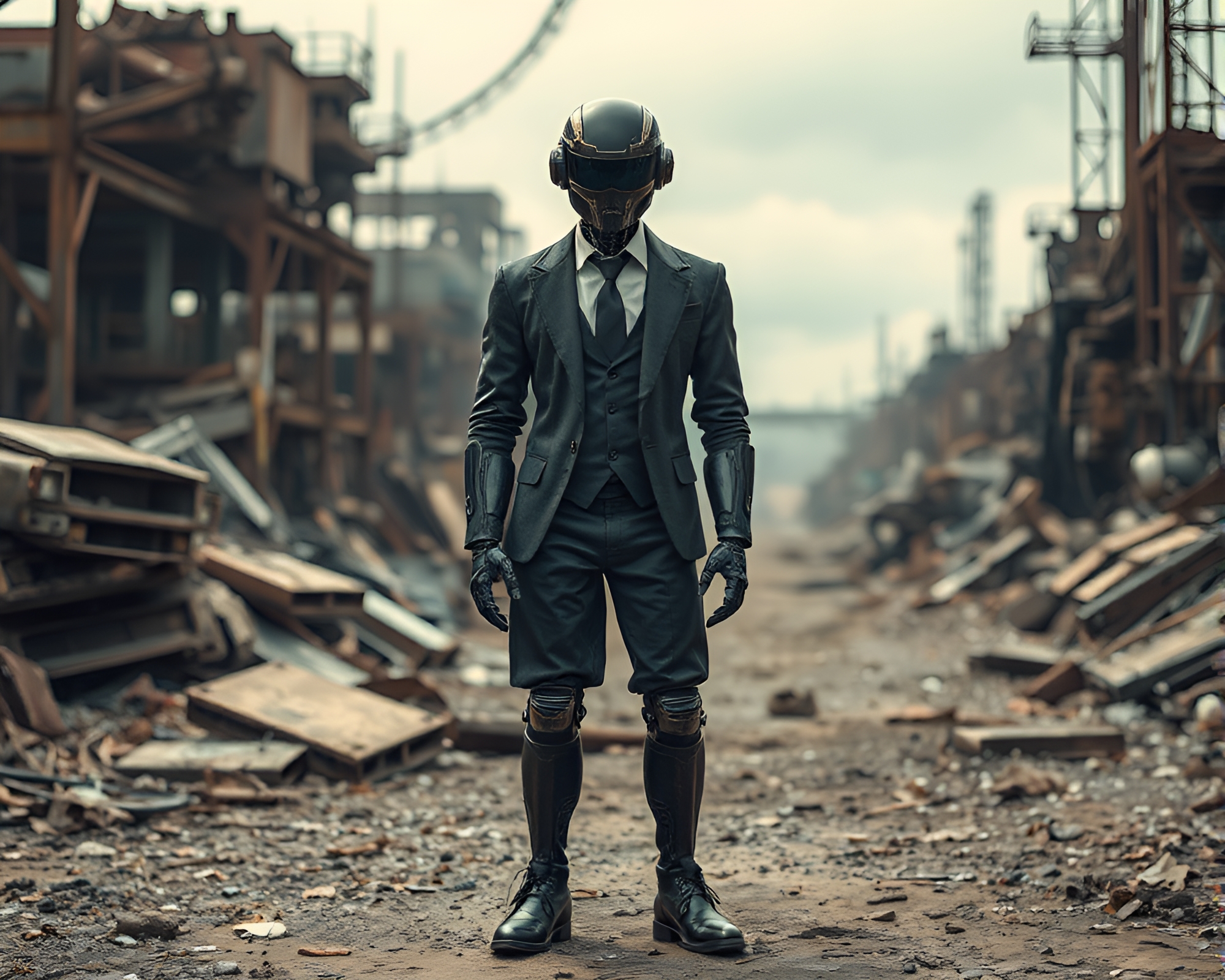 Innovative Robot amidst Decayed Junkyard Scene – free AI stock image