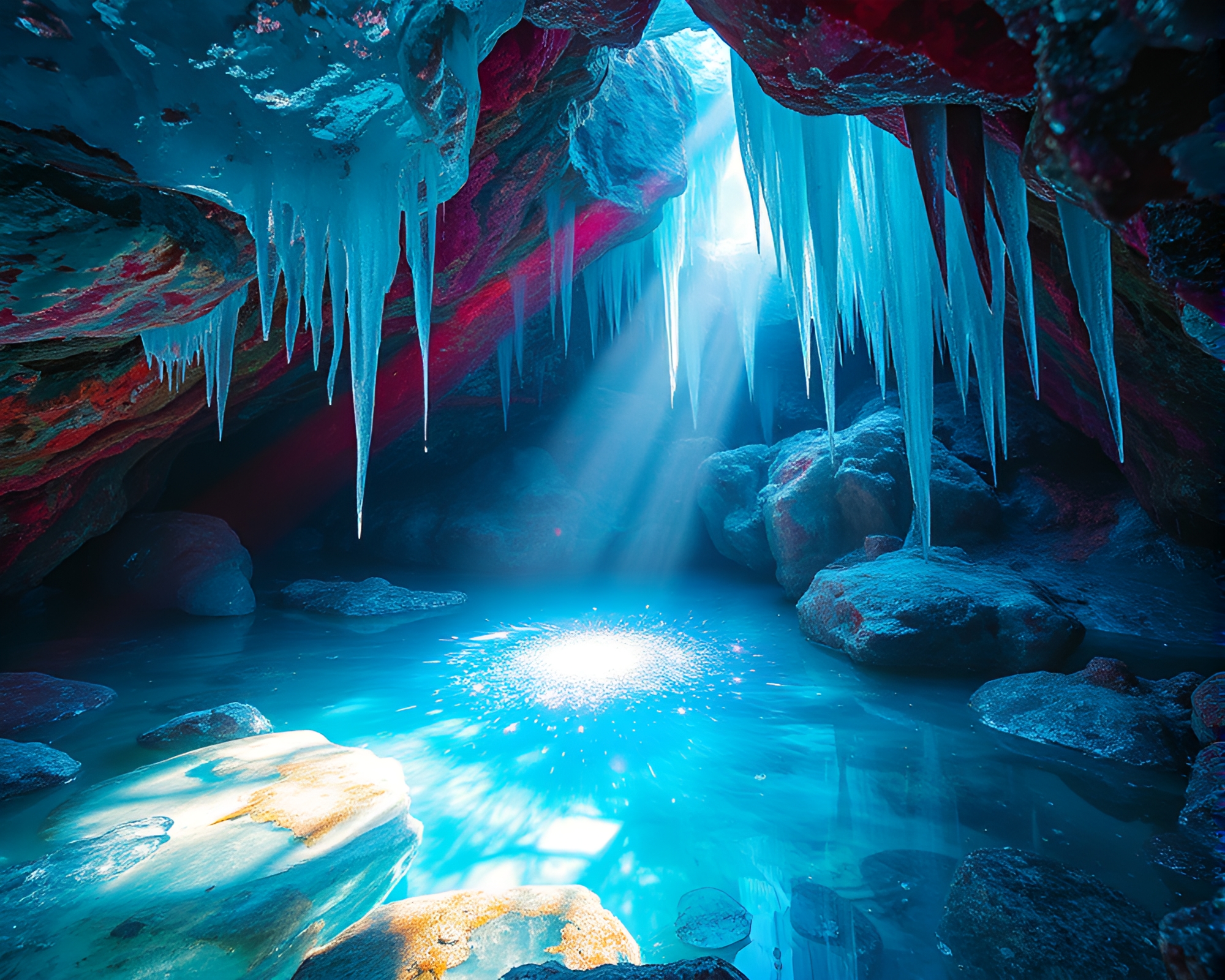 Enchanting Crystal Cavern Glowing with Vibrant Light Display – free AI stock image