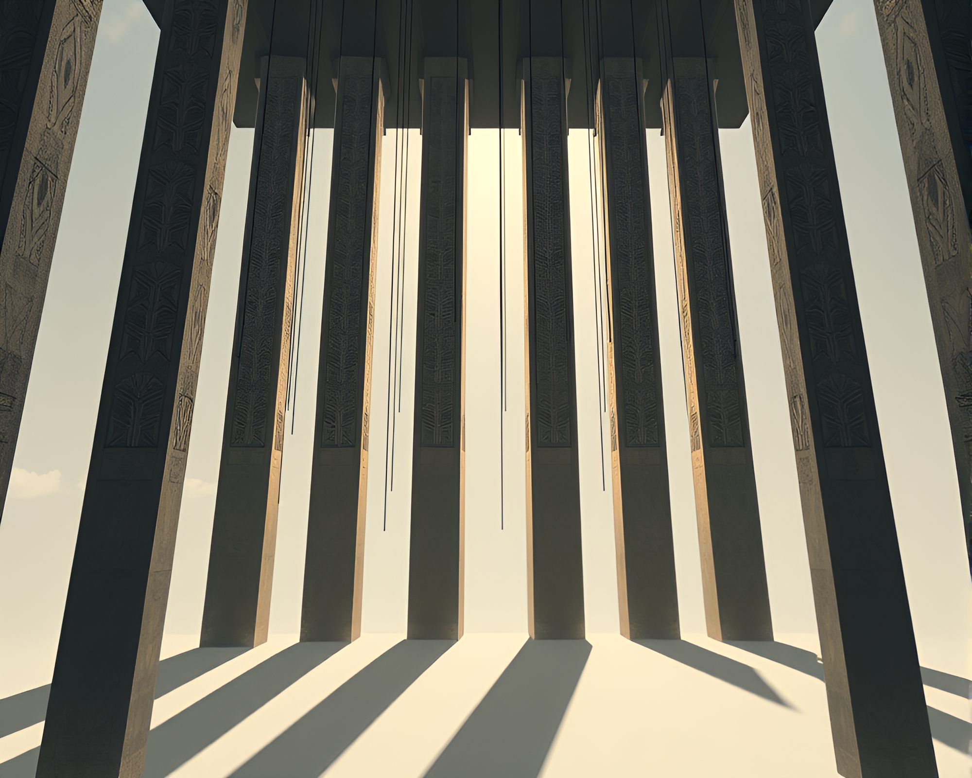 Ethereal Monolithic Pillars Cast Foreboding Shadows – free AI stock image