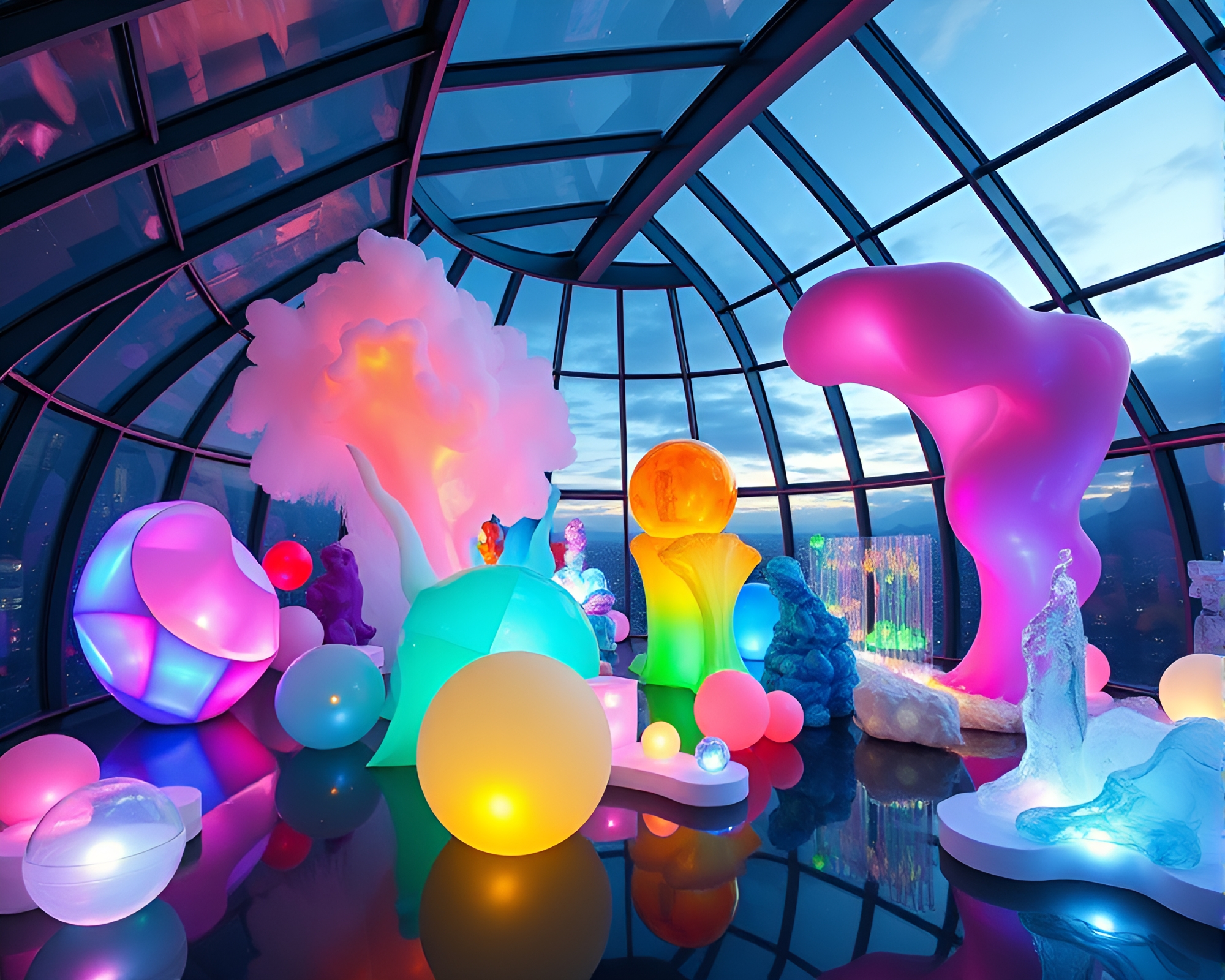 Ethereal Dreamscapes: Surreal Art in Glass Observatory – free AI stock image