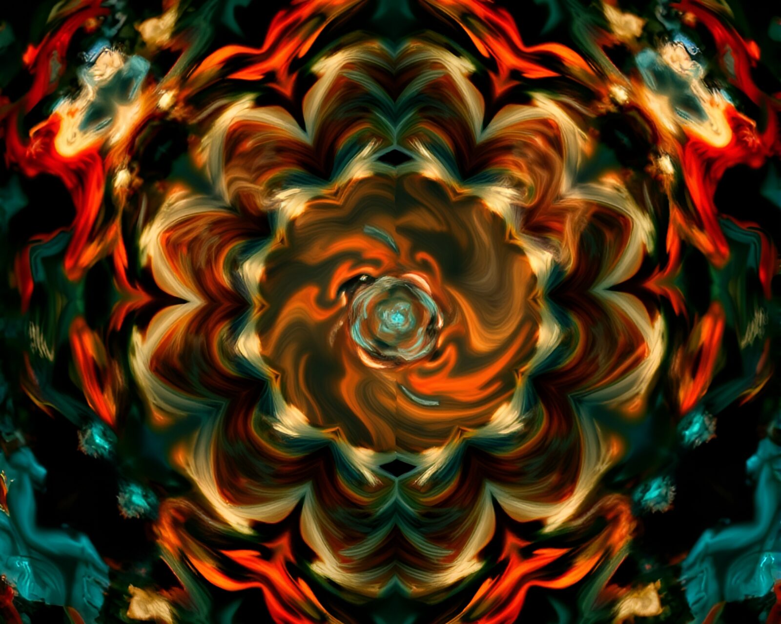 Swirling blend of colors and shapes in a kaleidoscopic dimension