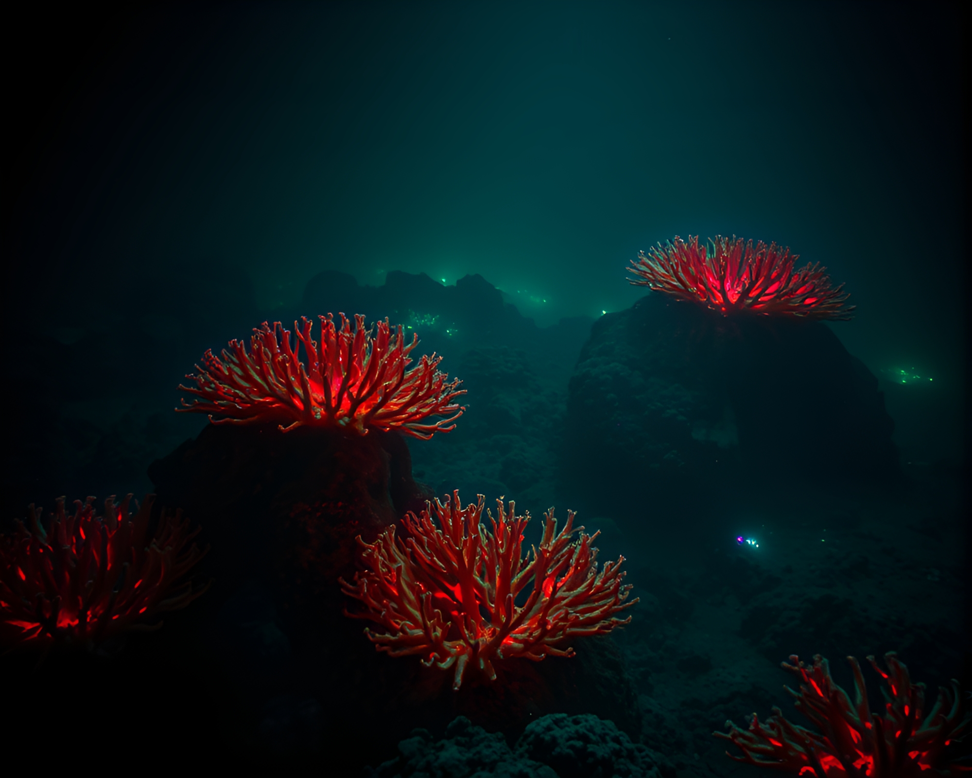 Ethereal Bioluminescent Coral Reef Illuminates Underwater – free AI stock image