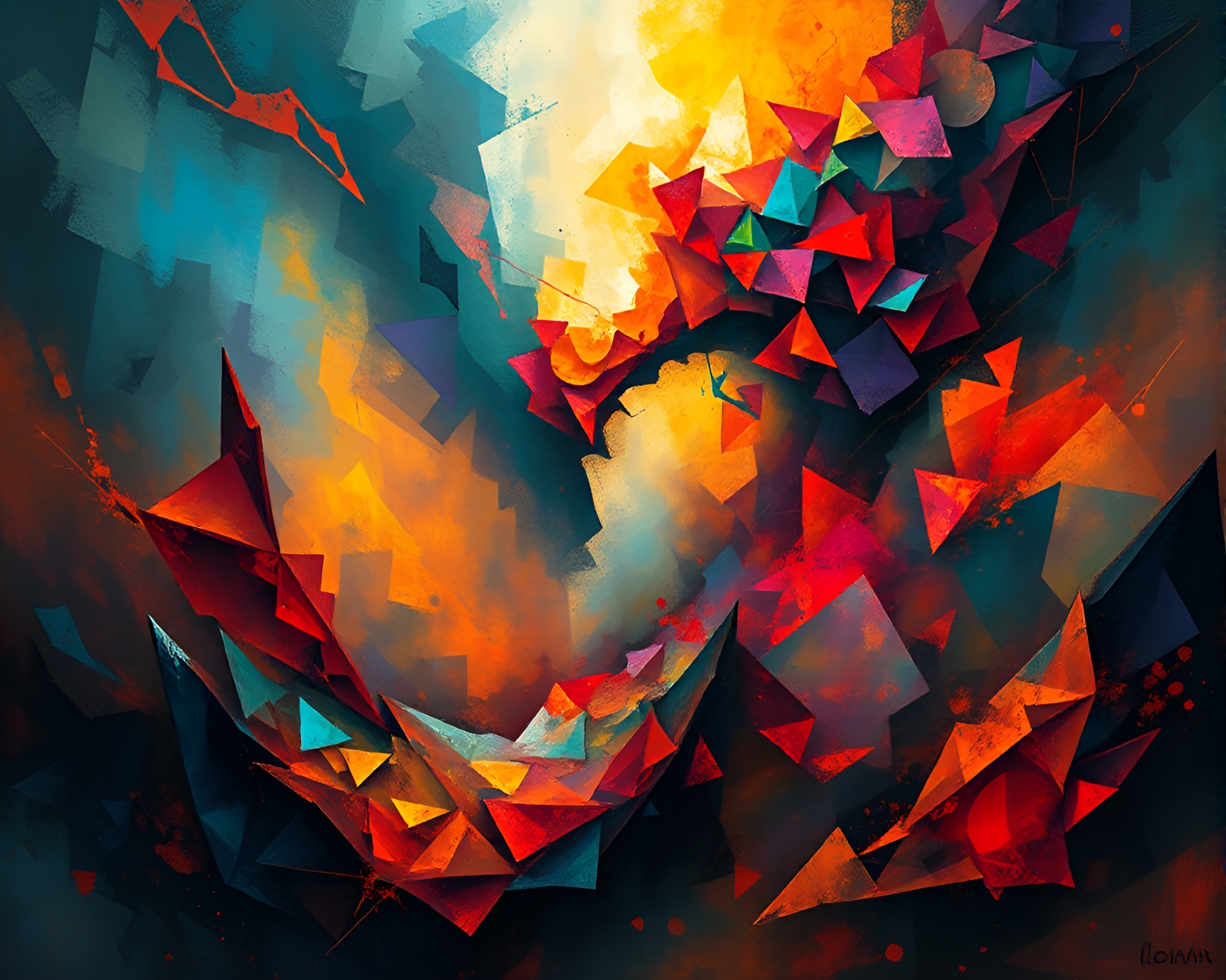 Spectral Cubism Clash on Mystical Battlefield – free AI stock image