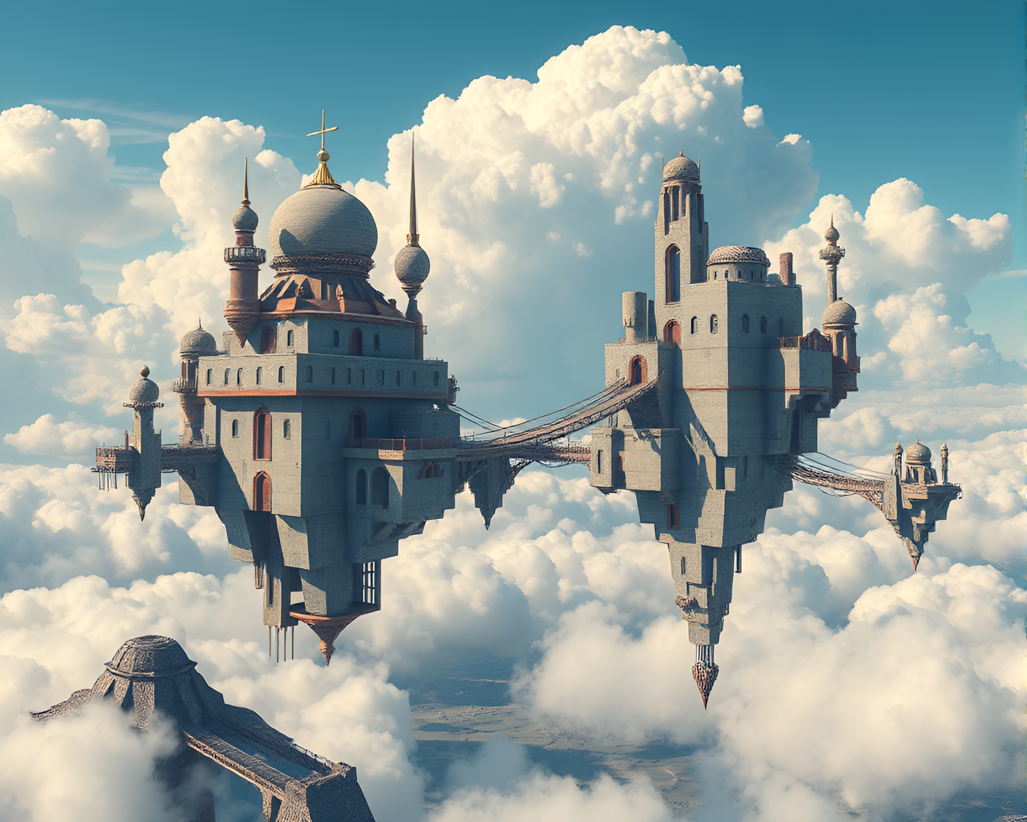 Surreal Cubist Archipelago Floating in Clouds – free AI stock image