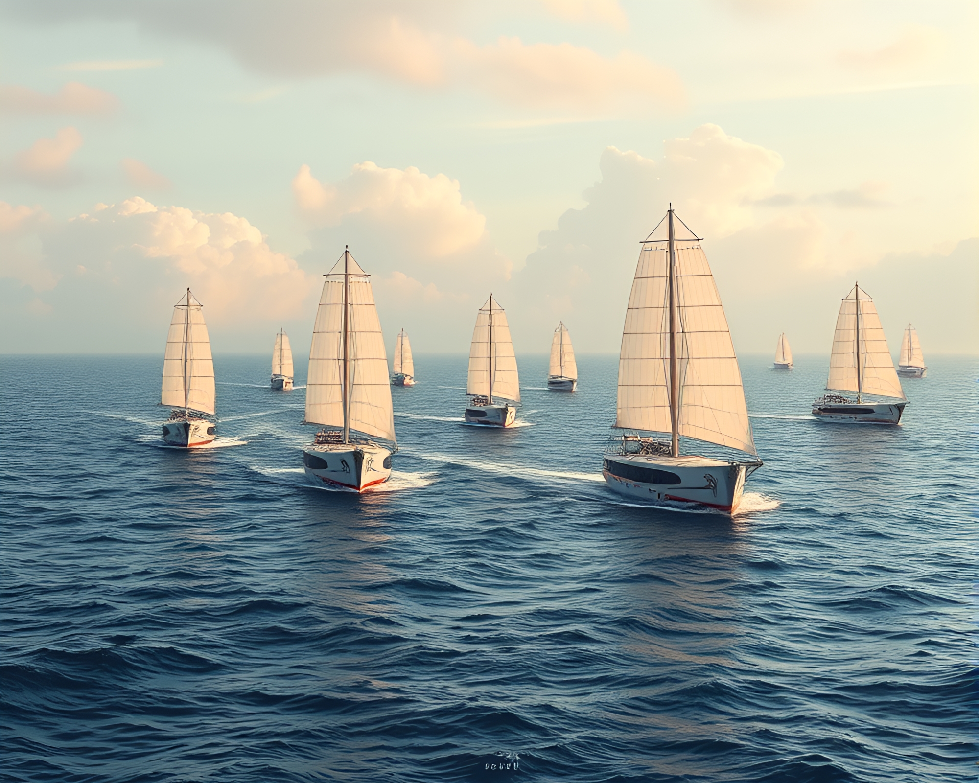 Majestic Solar Sail Fleet Glides Across Serene Ocean – free AI stock image