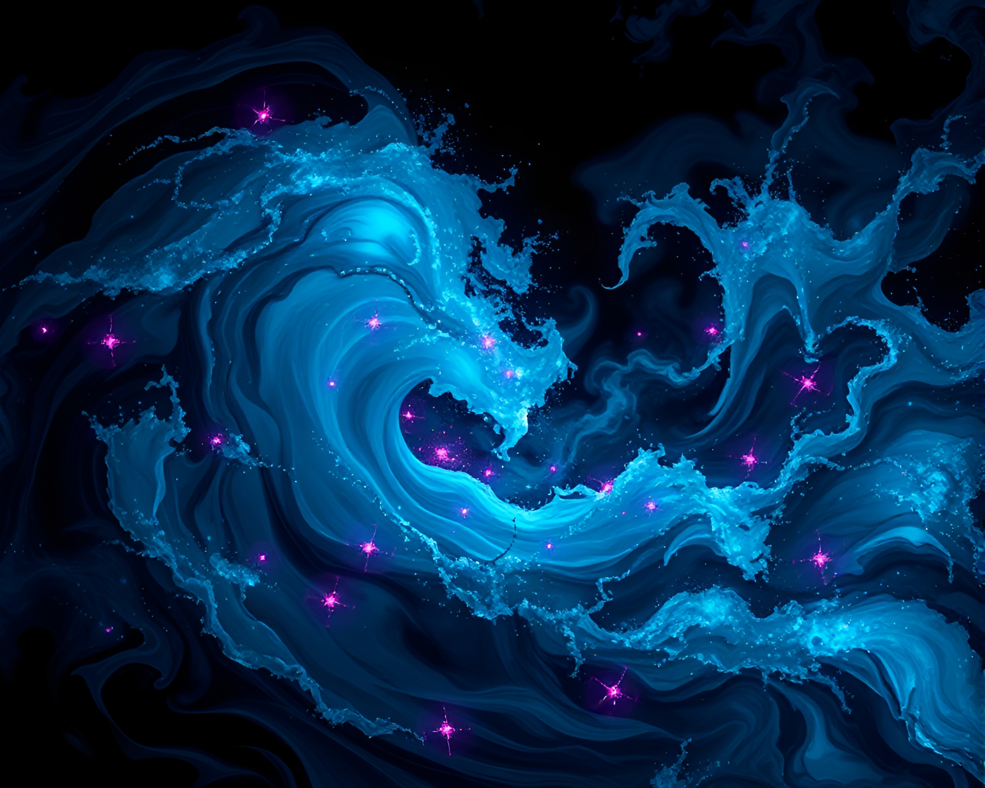 Captivating Swirling Ink Ocean with Bioluminescence Creatures – free AI stock image