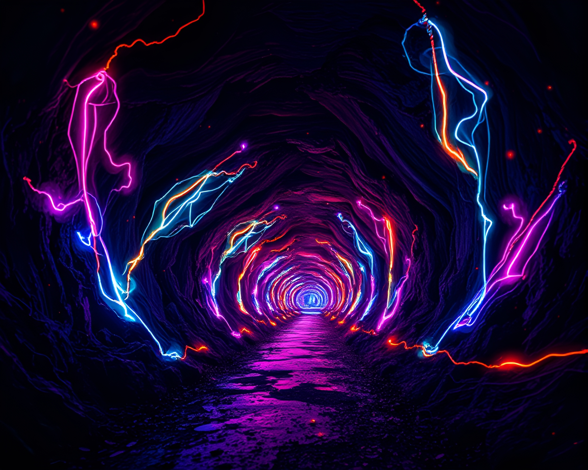 Mesmerizing Kinetic Light Display in Subterranean Tunnel – free AI stock image