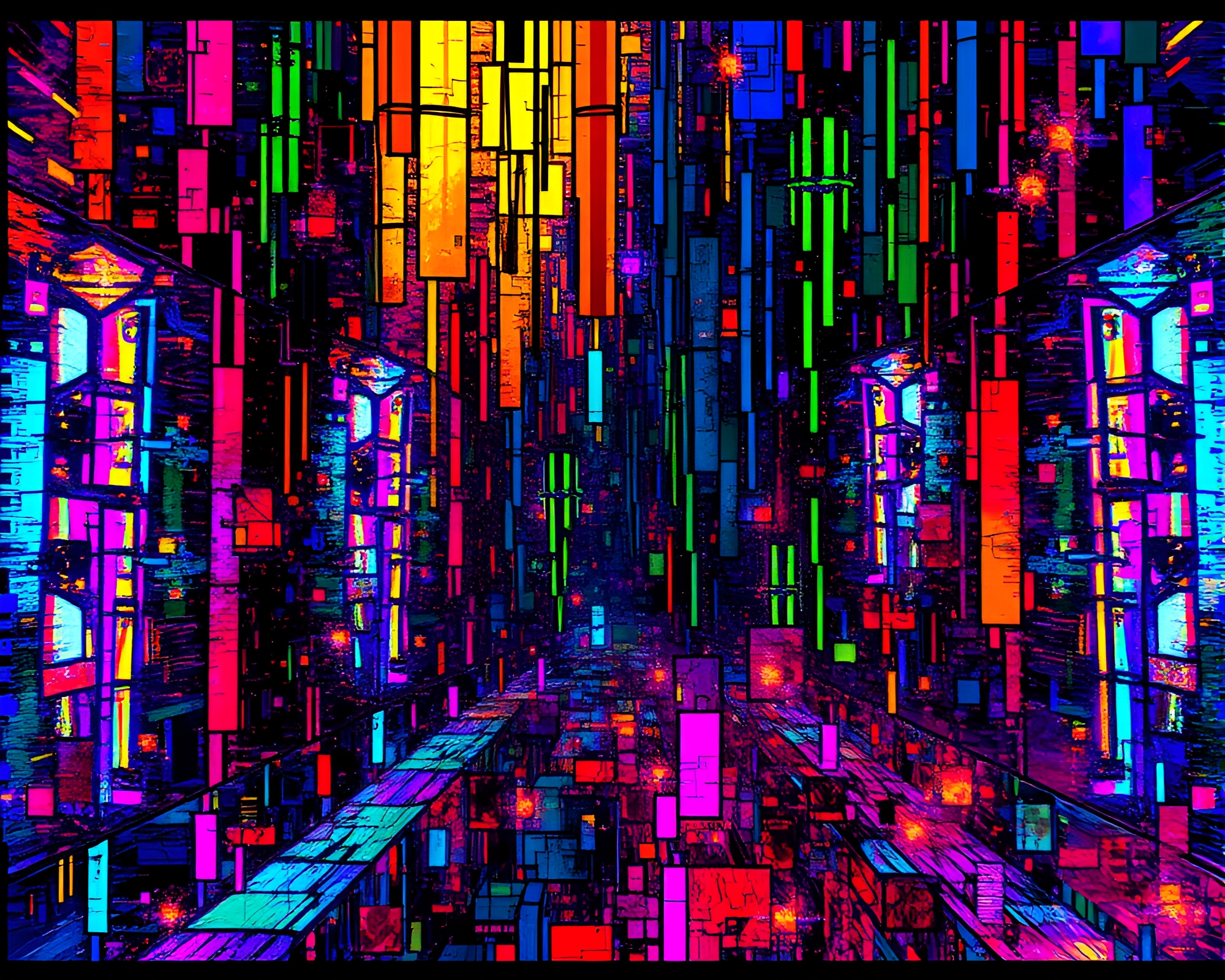 Vibrant Glitch Realm: Mesmerizing Chaos and Stillness – free AI stock image