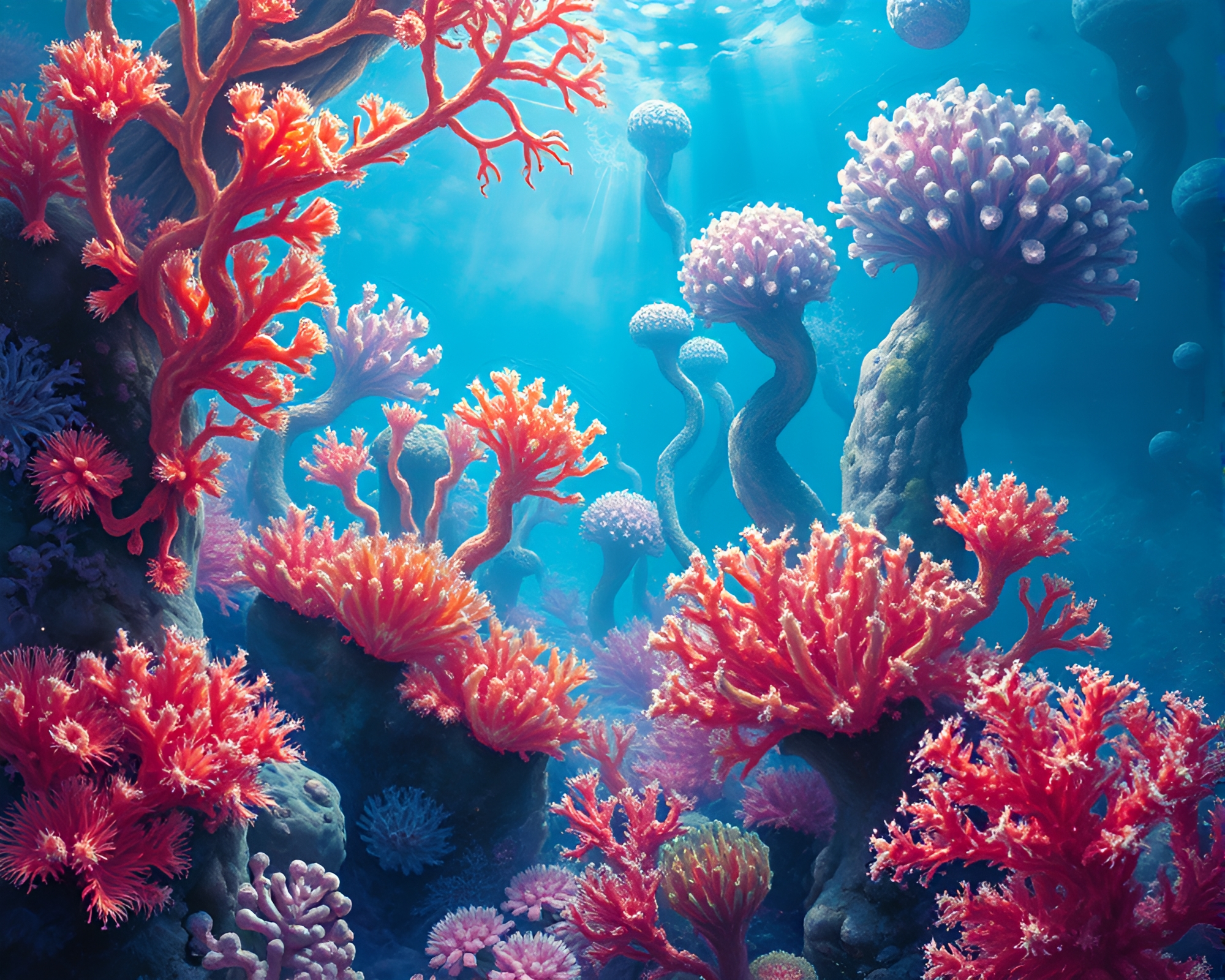 Vivid Alien Coral Forest in Stunning Oil Painting – free AI stock image