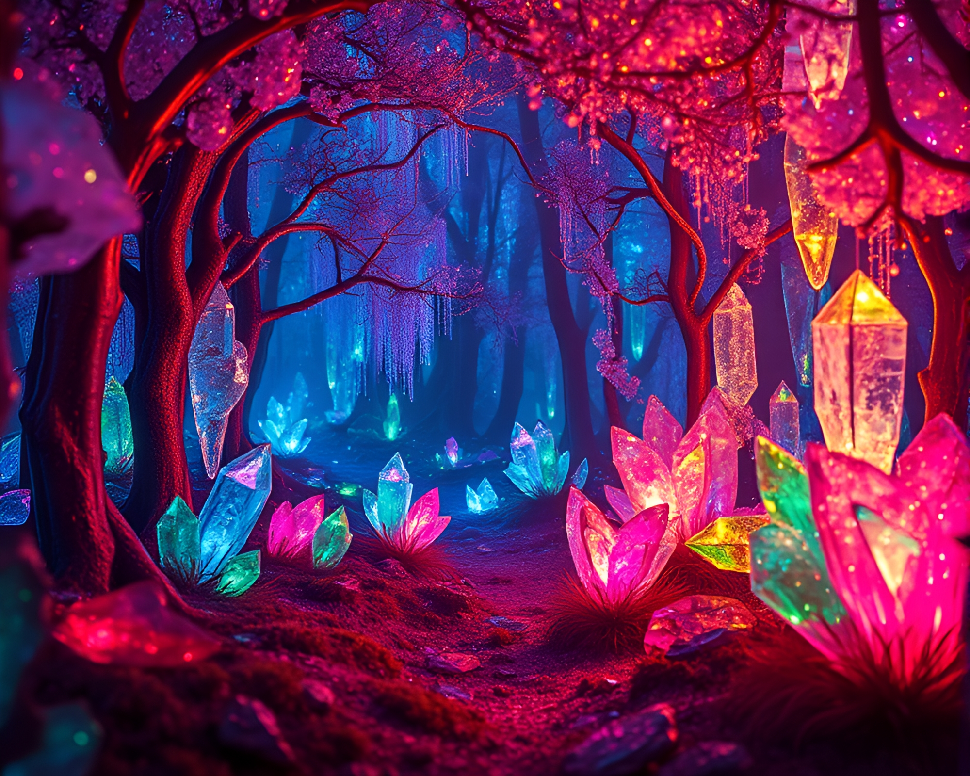 Enchanting Crystal Forest: A Surreal Dreamland – free AI stock image