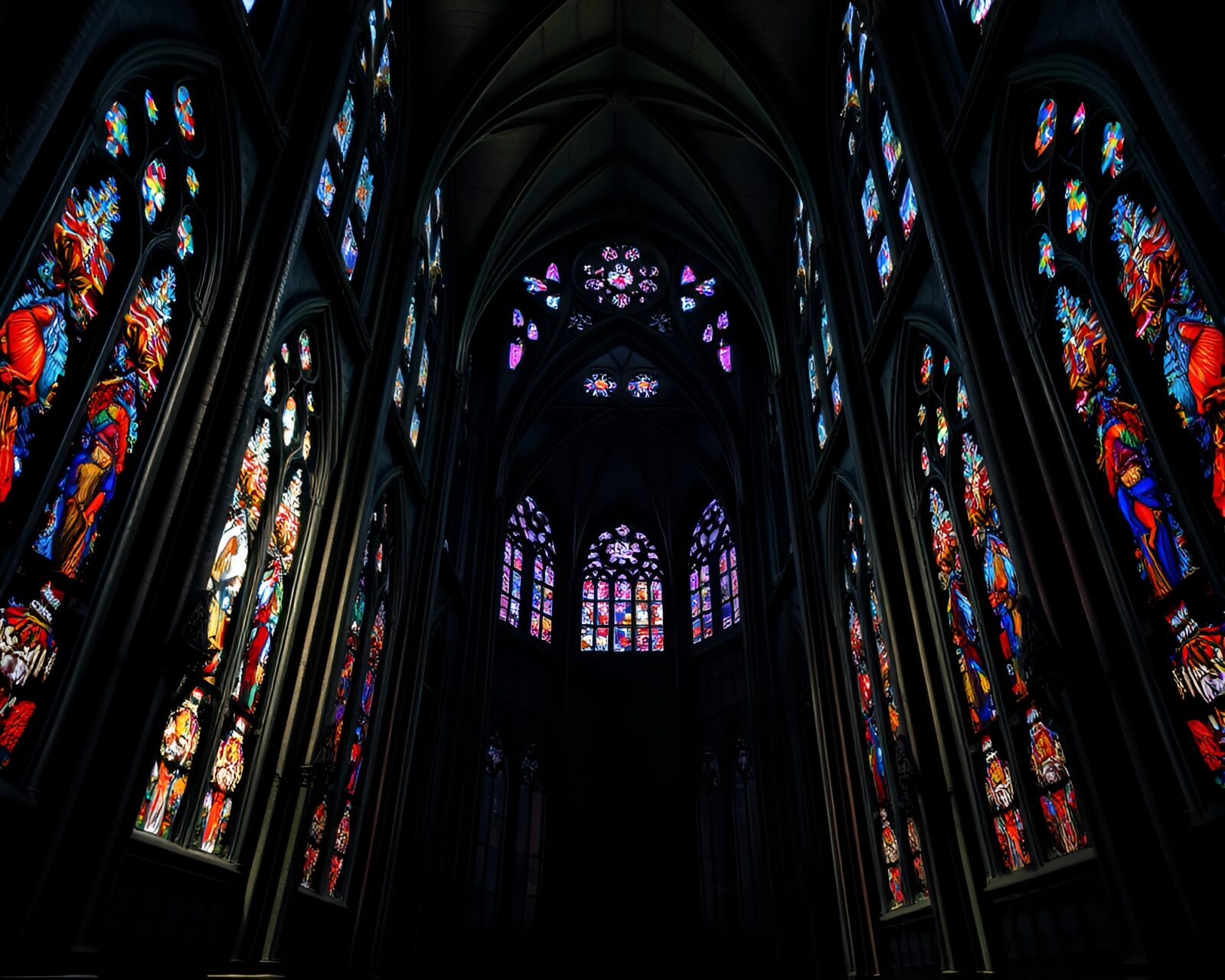 Intricate details and haunting statues in surreal cathedral.