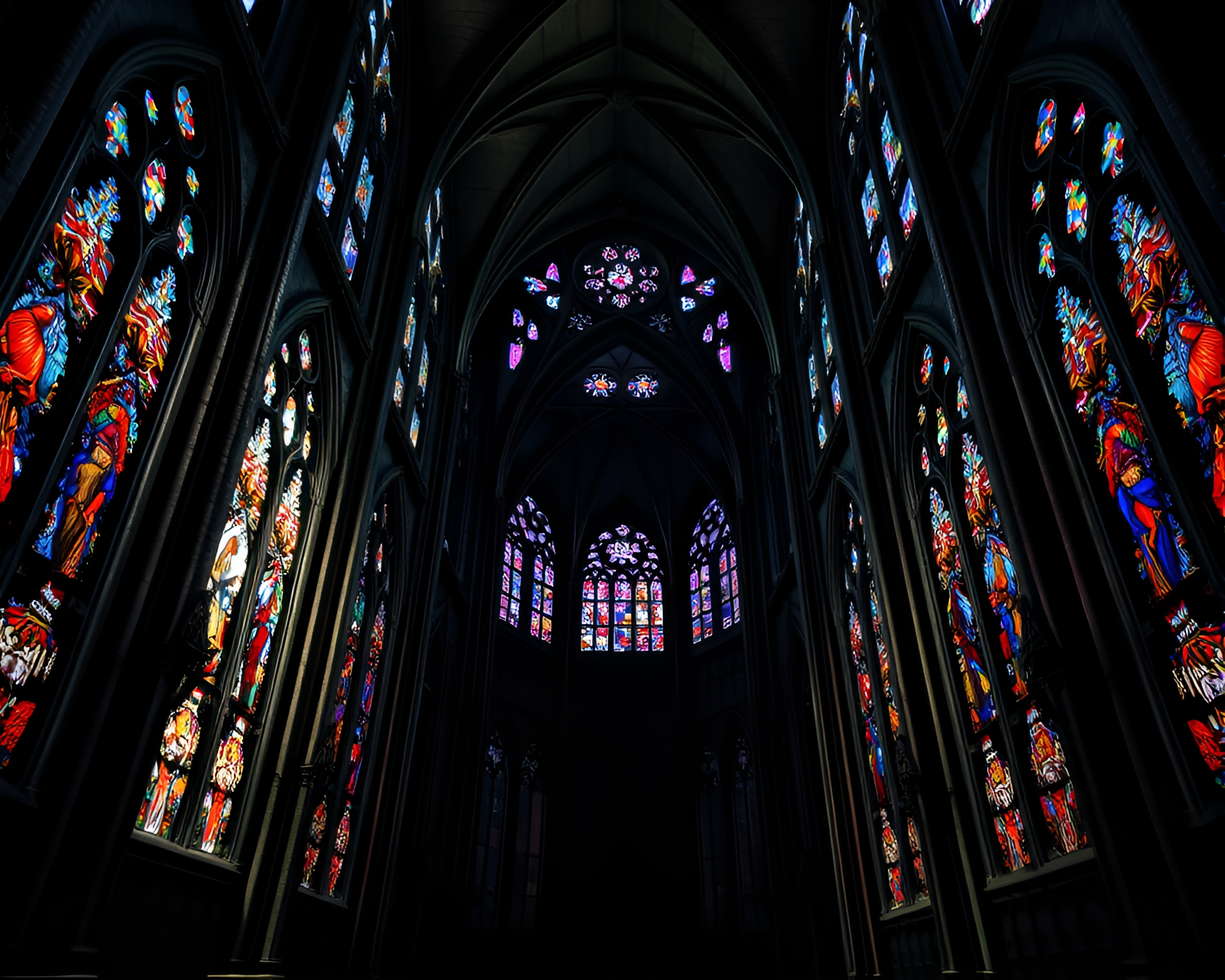 Eerie Gothic Cathedral Interior Transformation Photomontage – free AI stock image