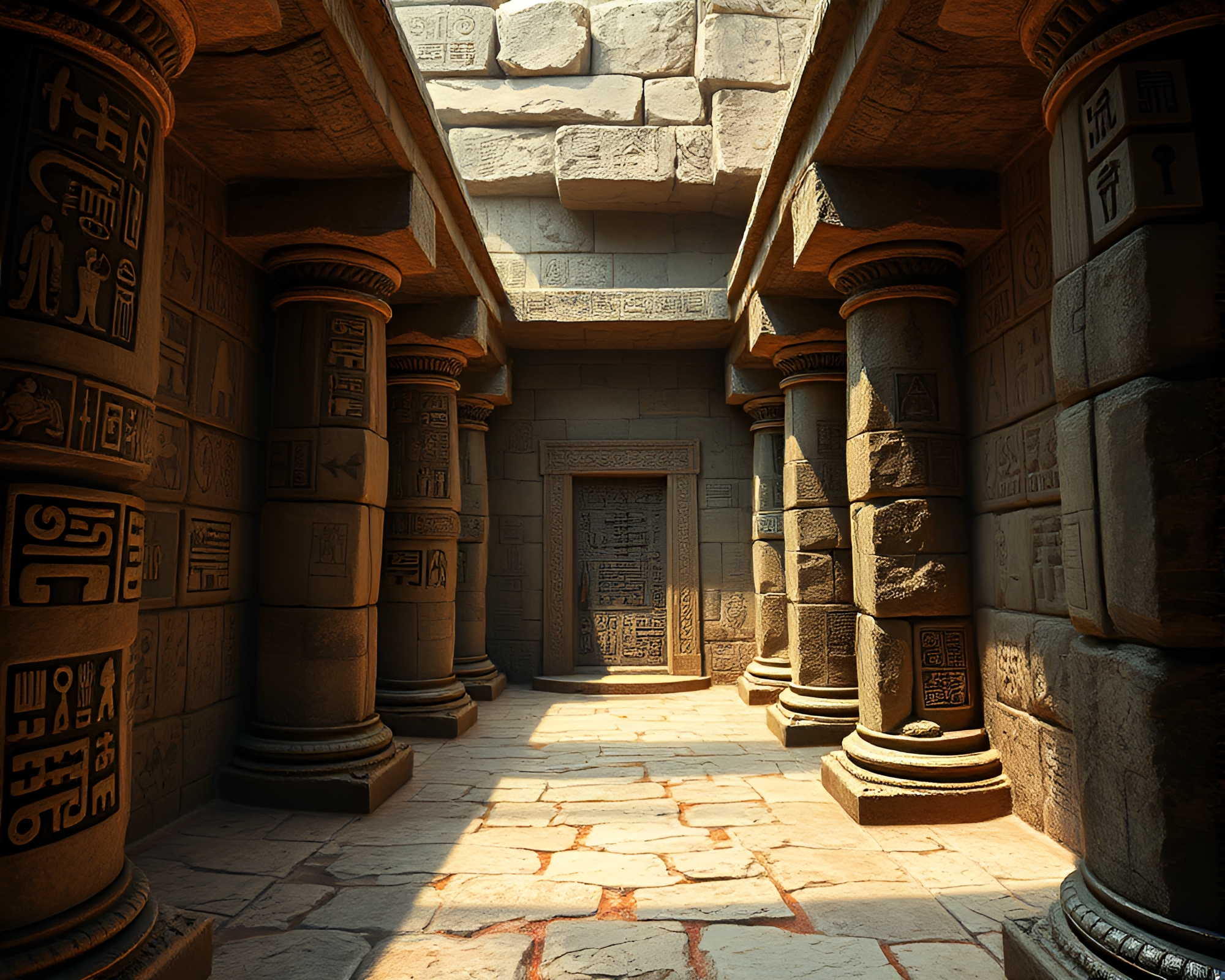 Enigmatic Ancient Temple with Intricate Glyphs and Symbols – free AI stock image
