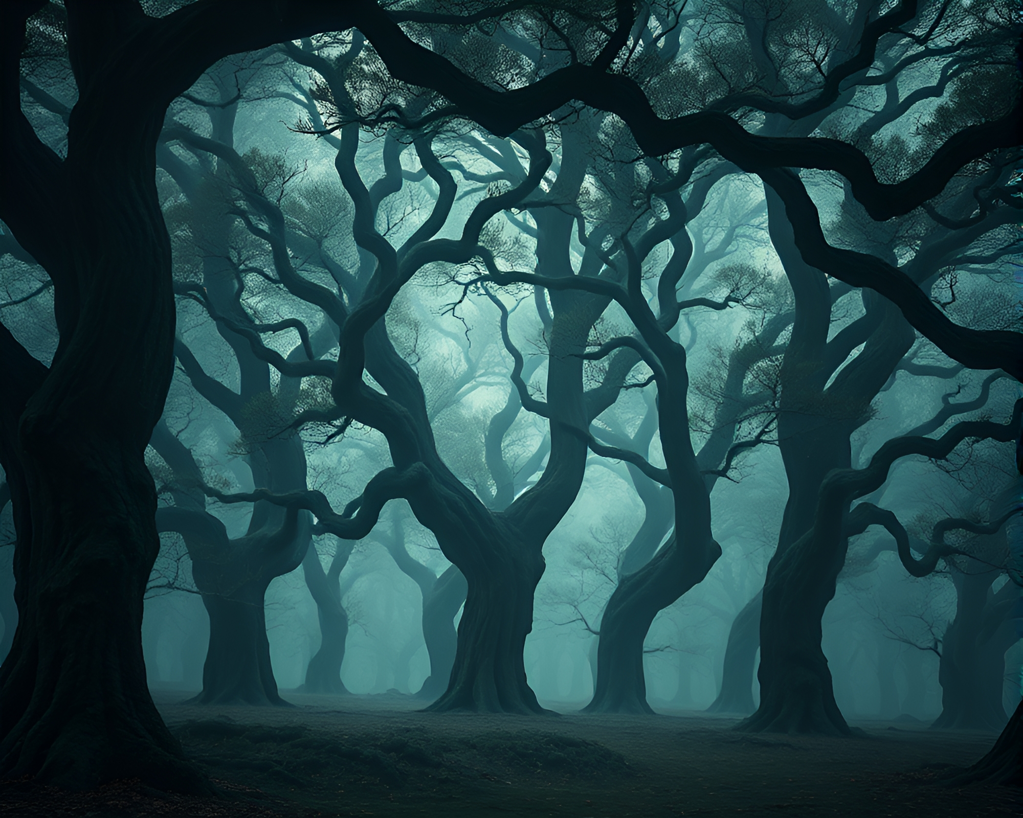 Ethereal Oak Forest: Ancient Giants and Whispers – free AI stock image