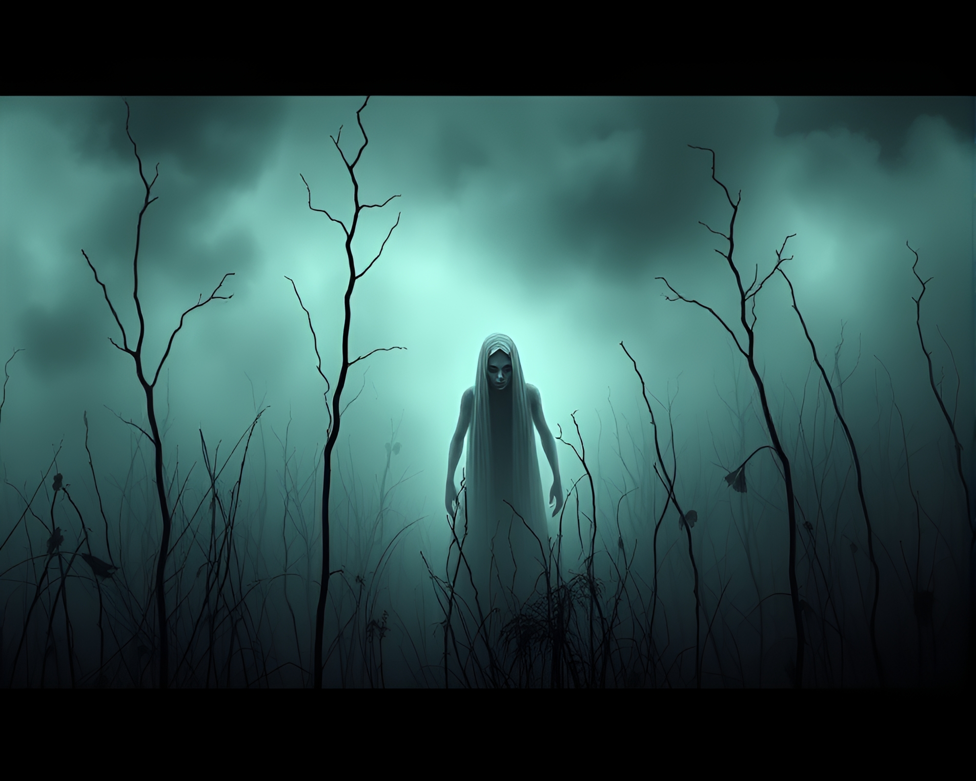 Ethereal Portrait Emerges From Phantasmal Marsh Shadows – free AI stock image