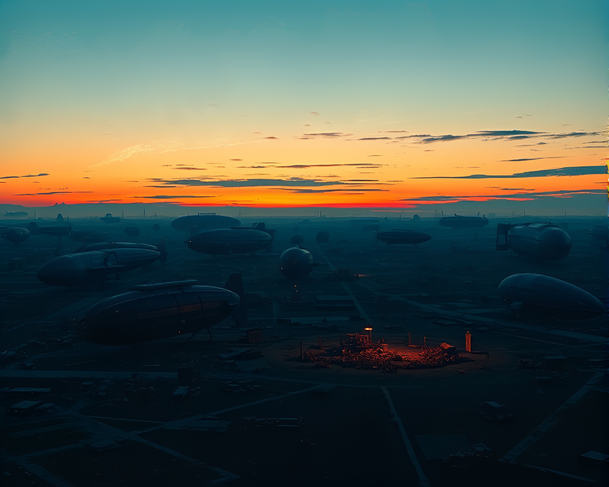 Eerie Zeppelin Graveyard: Surreal Impressionistic Scene – free AI stock image