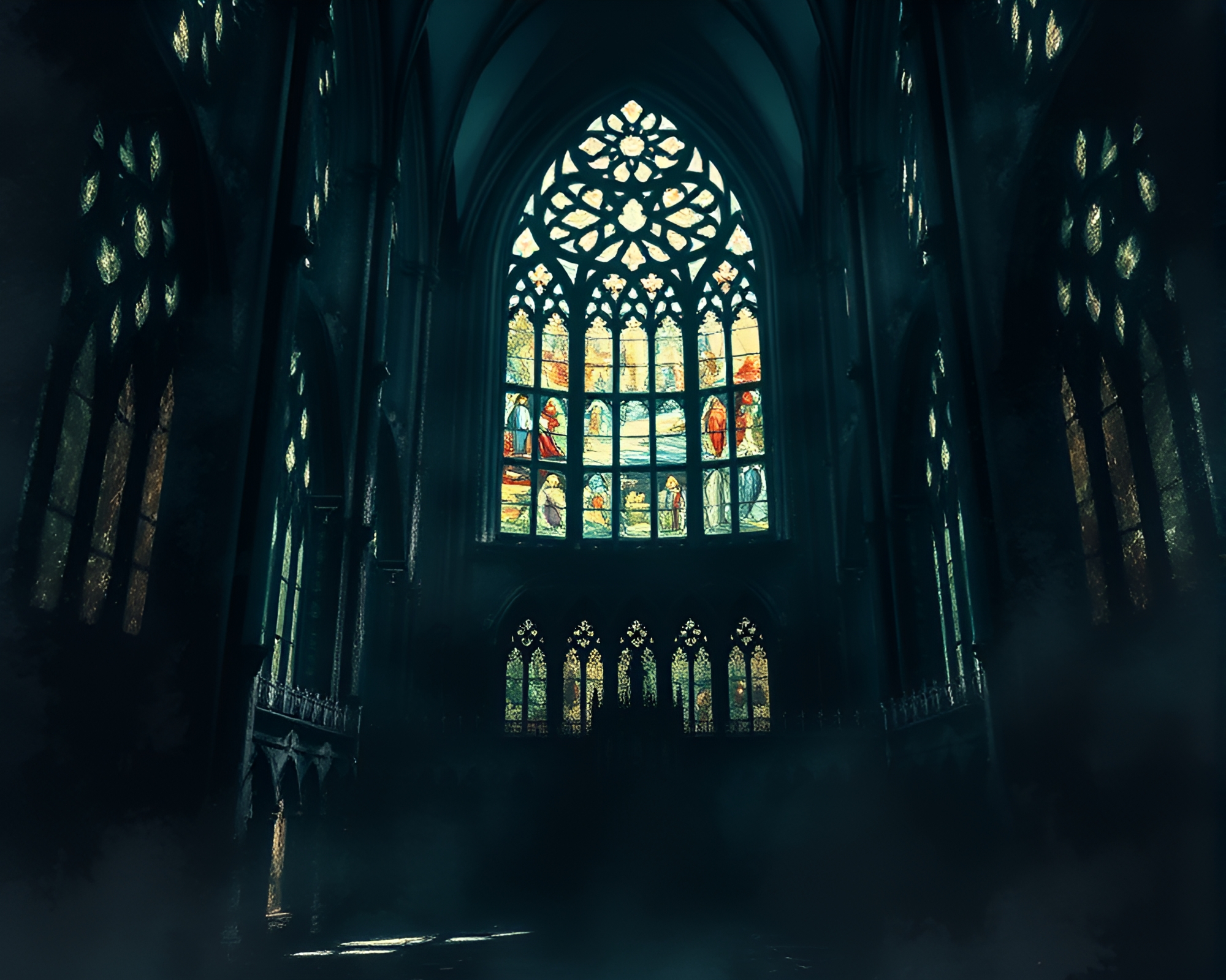 Ethereal Gothic Cathedral Interior: A Haunting Beauty – free AI stock image