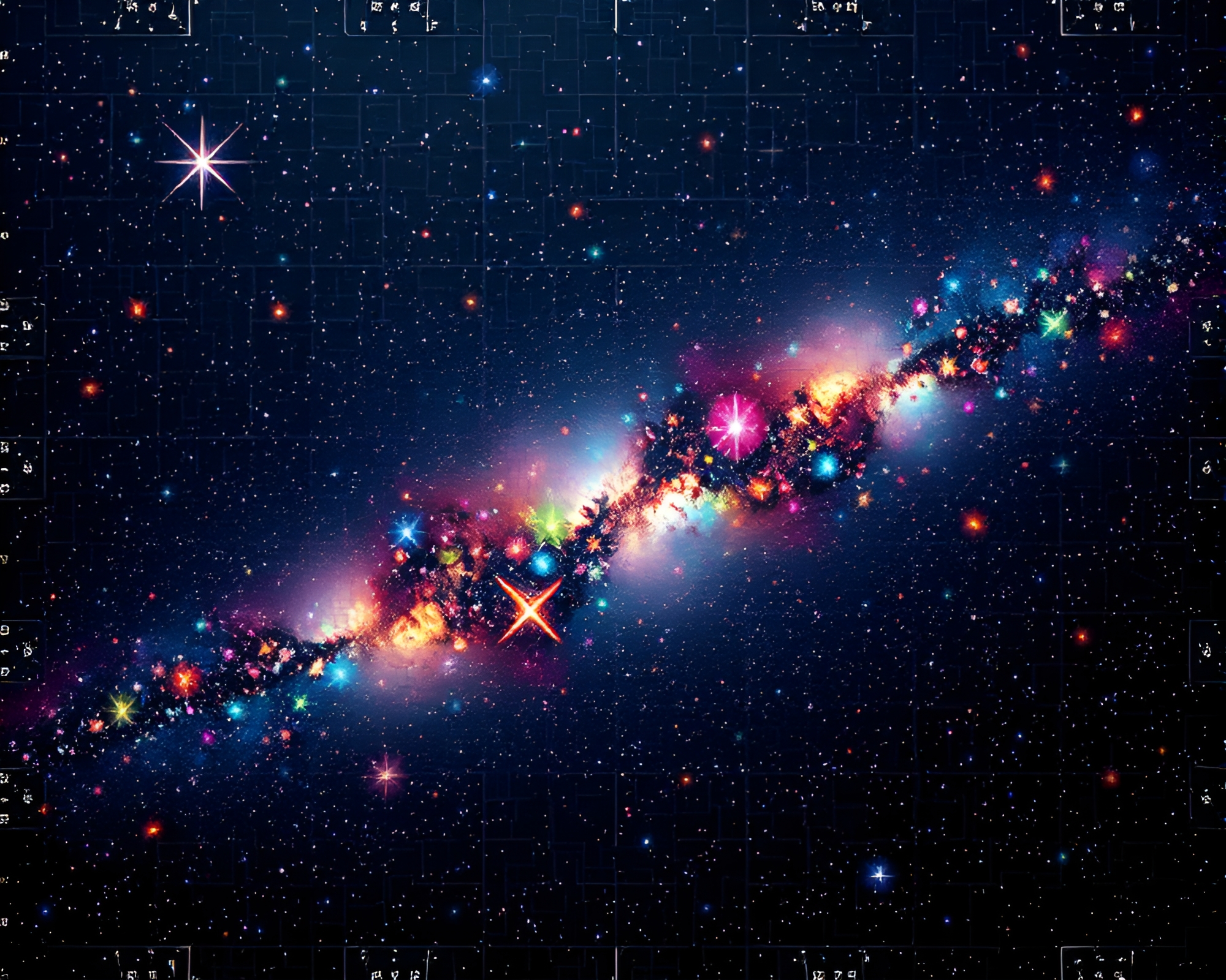 Vibrant Starfield Mosaic with Colorful Nebulae – free AI stock image