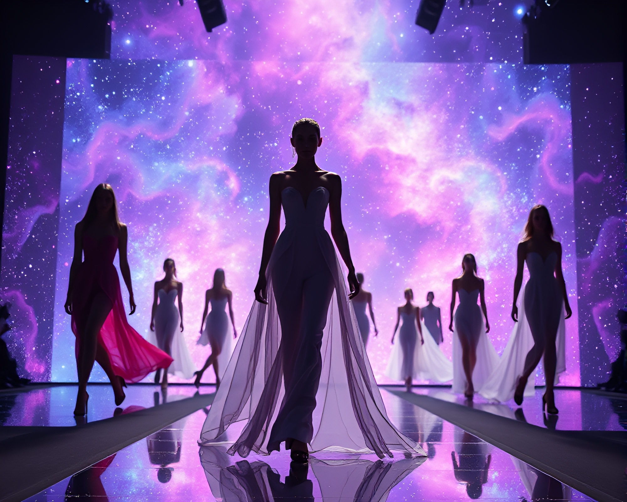 Nebula-inspired Fashion Show Shines with Futuristic Designs – free AI stock image