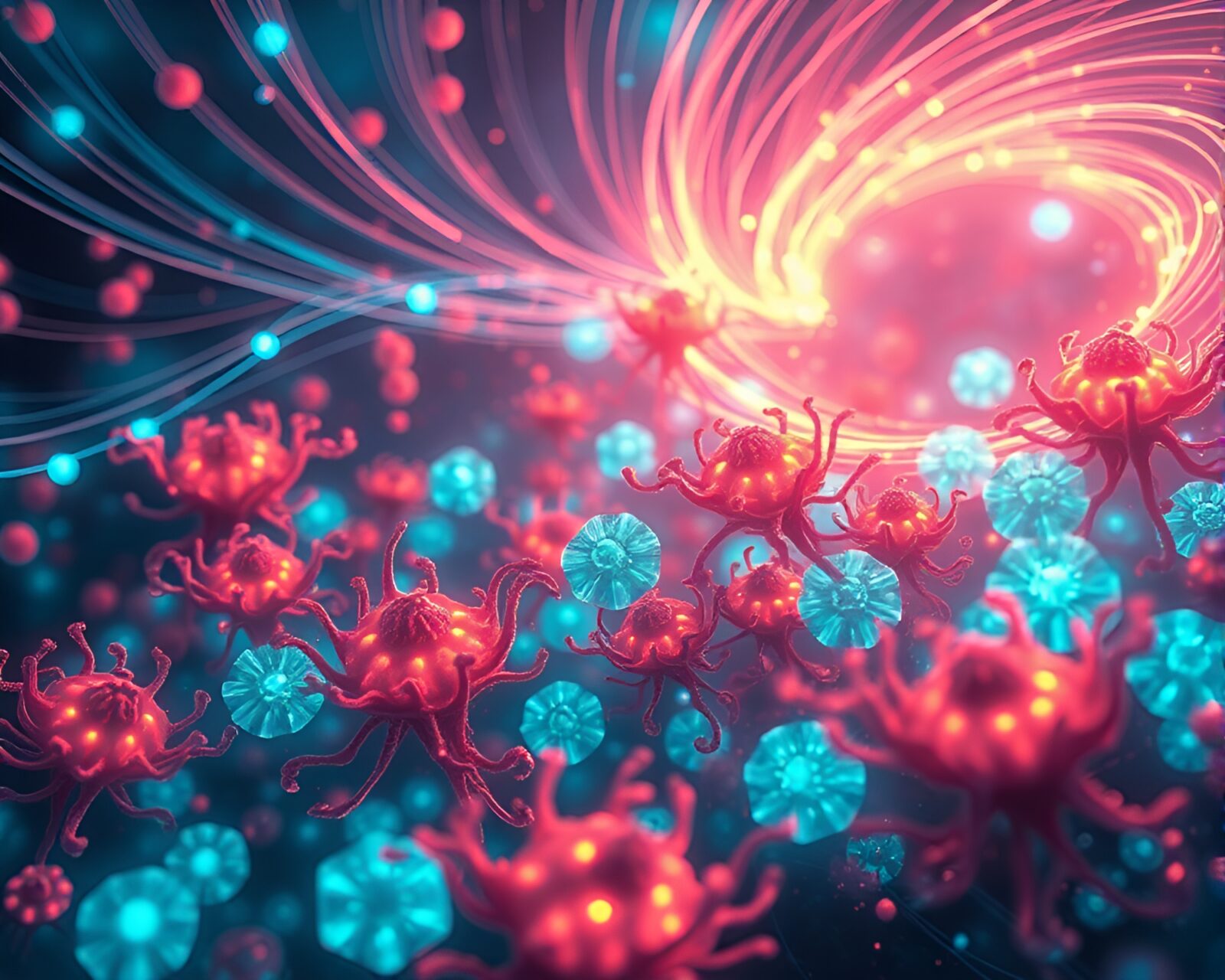 Vivid blues, greens, and purples glow in mesmerizing magnetic field