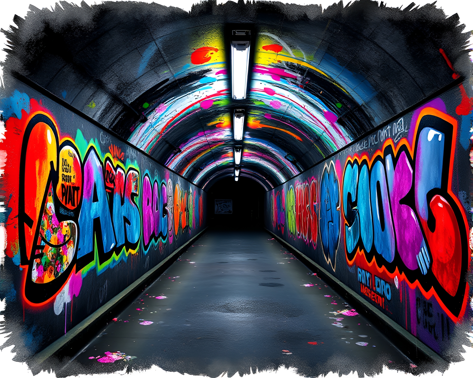 Dynamic Urban Art: Neon Graffiti Tunnel Showcase – free AI stock image