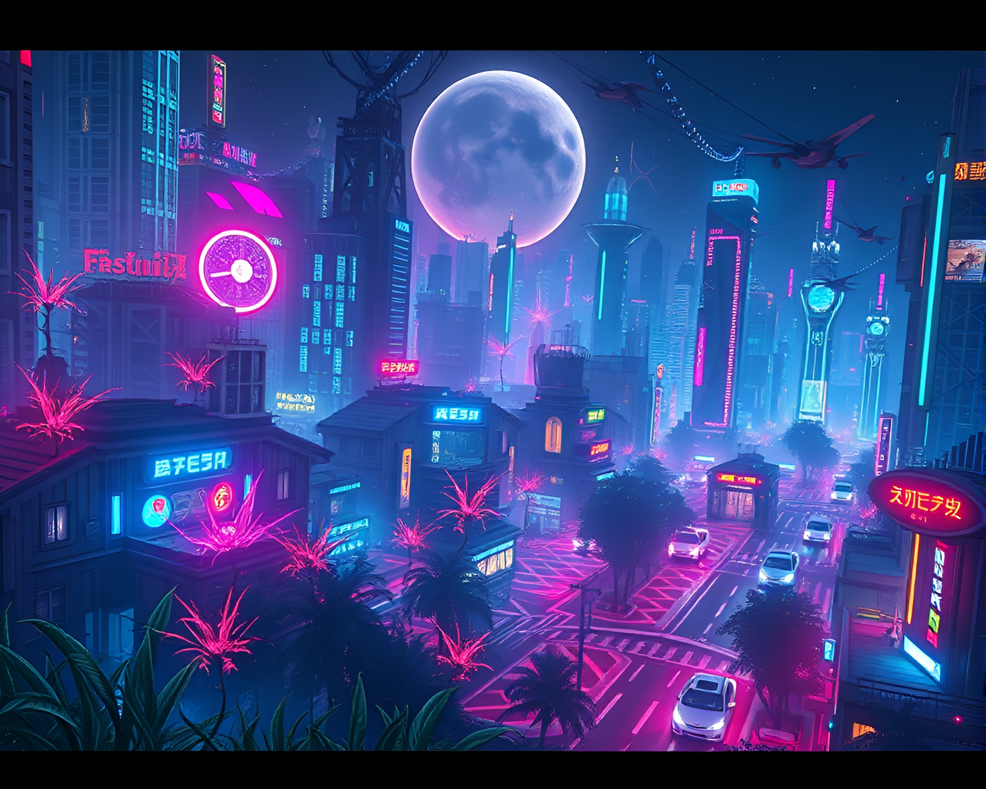 Bioluminescent futuristic cityscape: A mesmerizing urban spectacle – free AI stock image