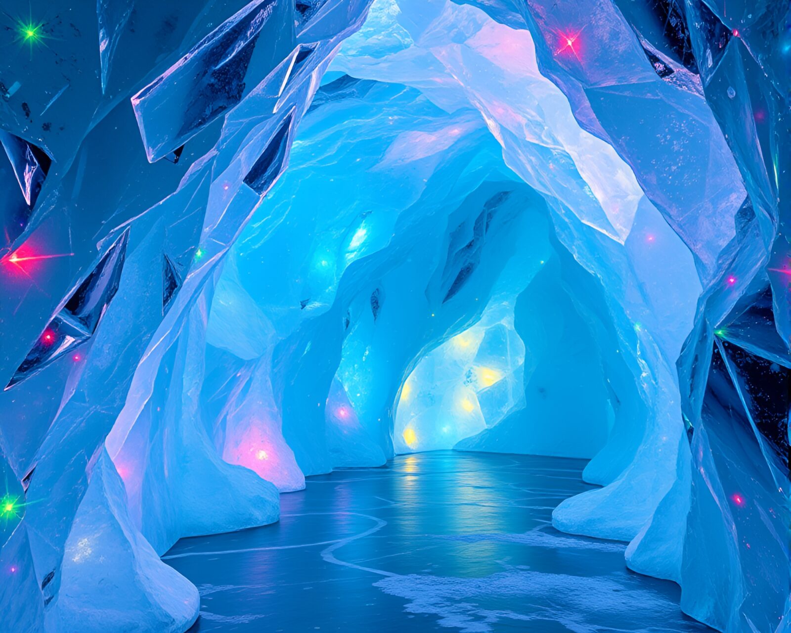 Mesmerizing crystal cave with stunning neon art deco patterns