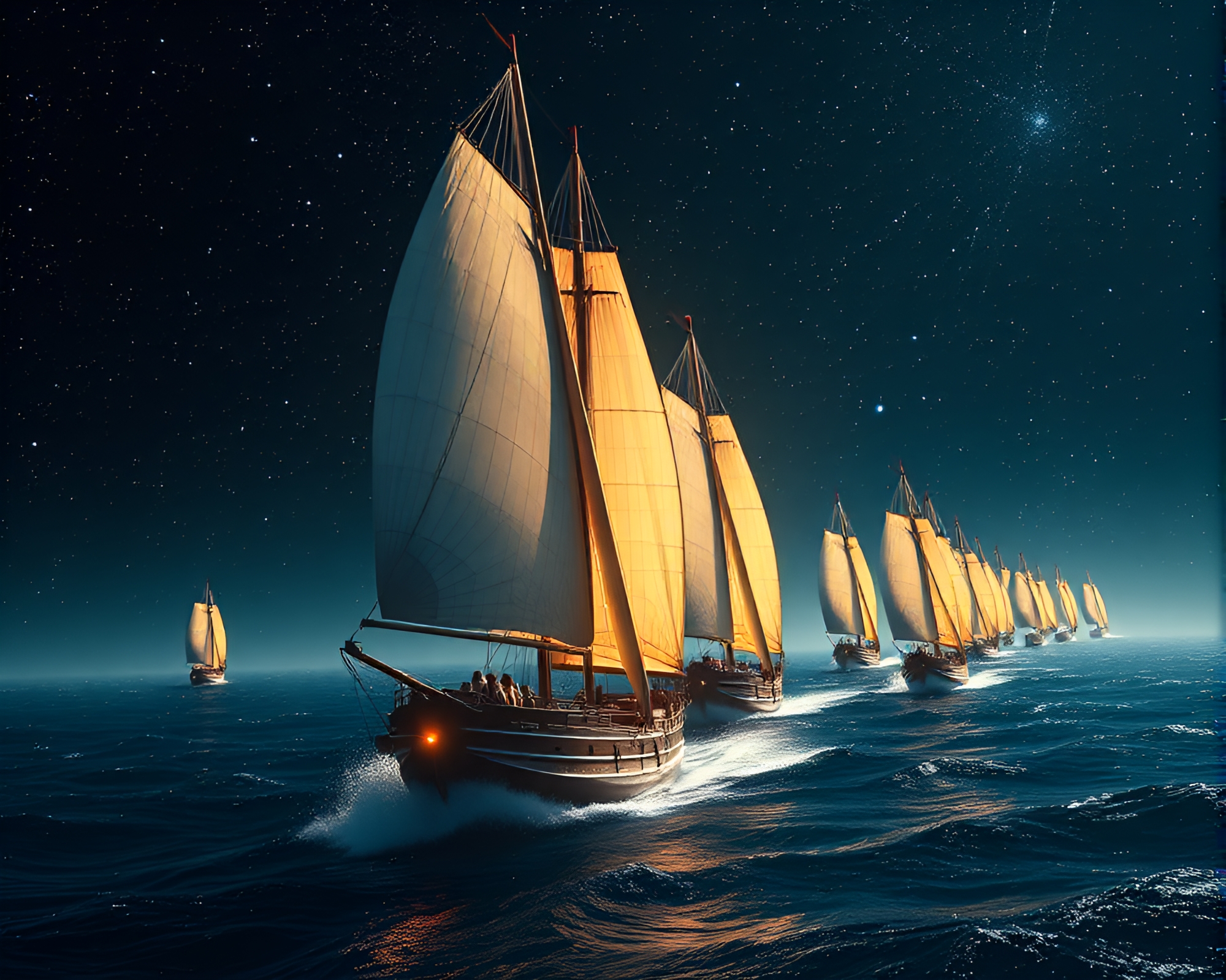 Gleaming Solar Sail Fleet Ventures through Cosmic Expanse – free AI stock image