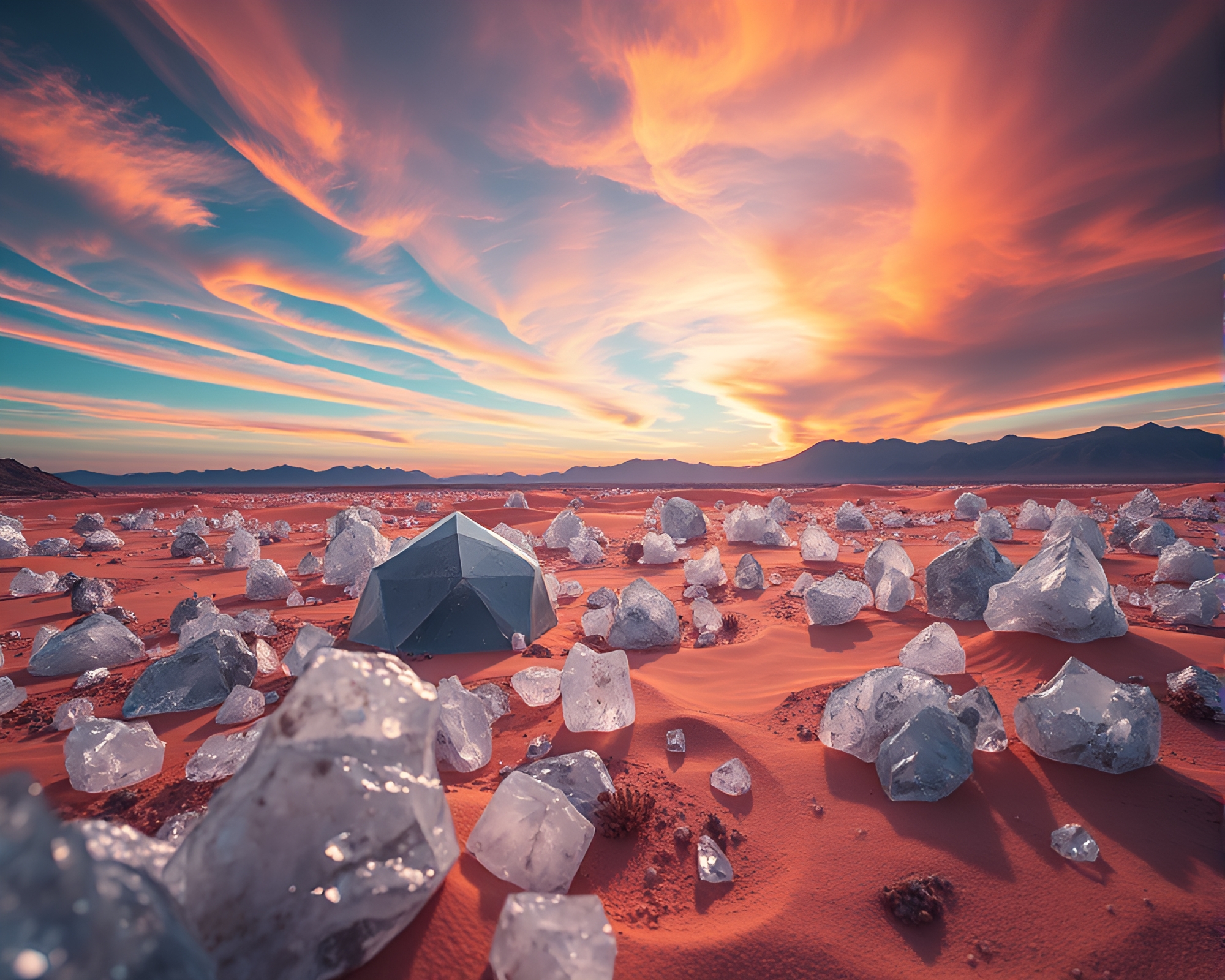 Transcendent Cubist Crystal Desert Landscape – free AI stock image