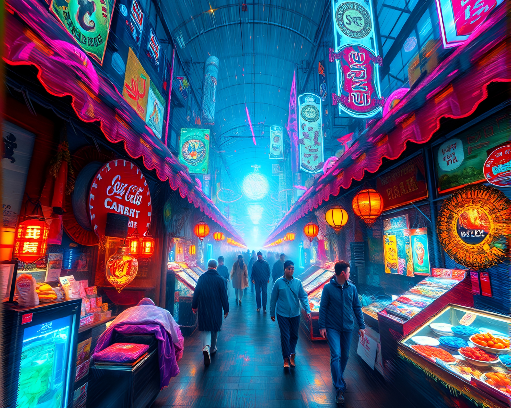 Vibrant Holographic Bazaar: Abstract Impressions in Digital Art – free AI stock image