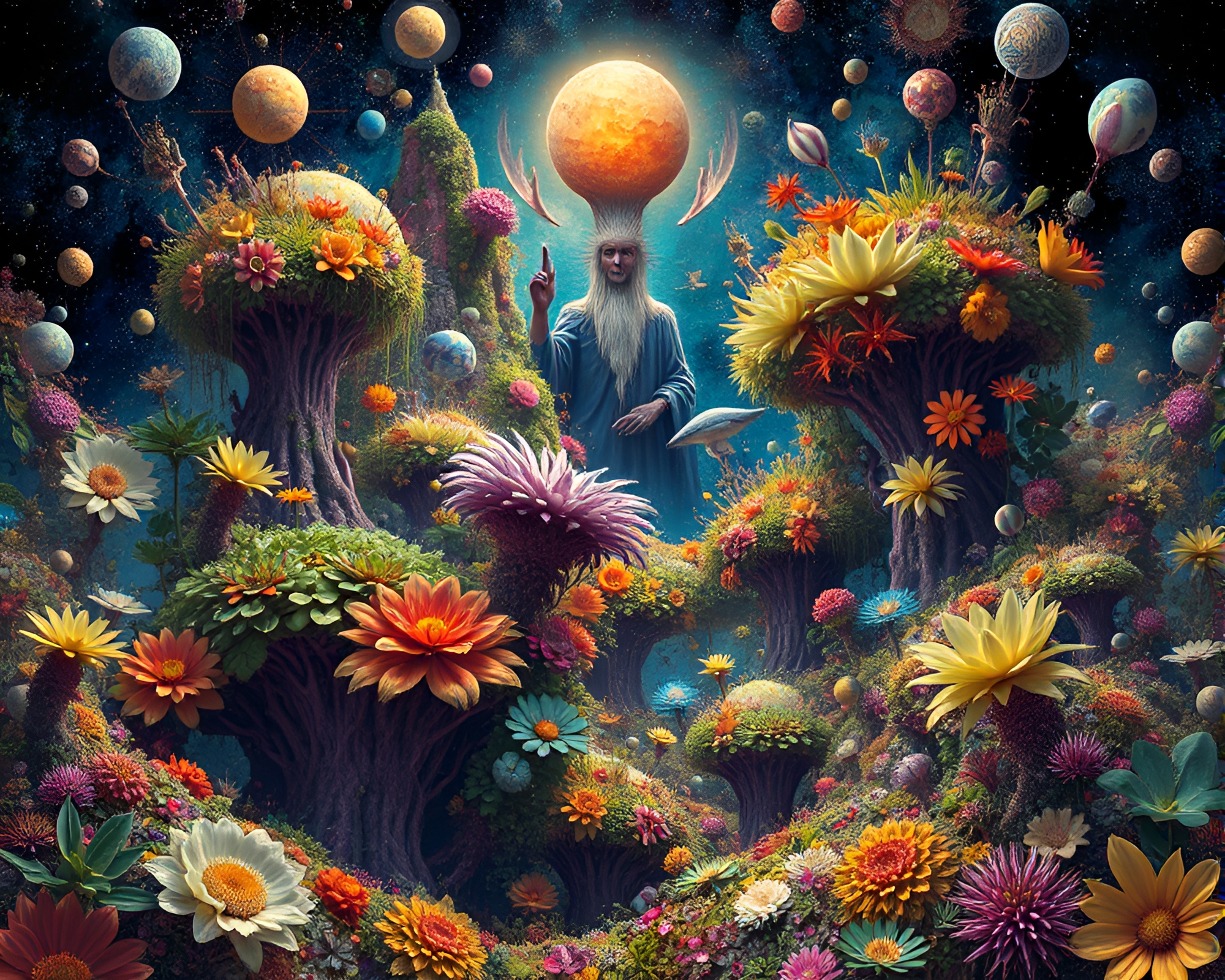 Botanical and Cosmic Fusion in Contemporary Art Masterpiece – free AI stock image