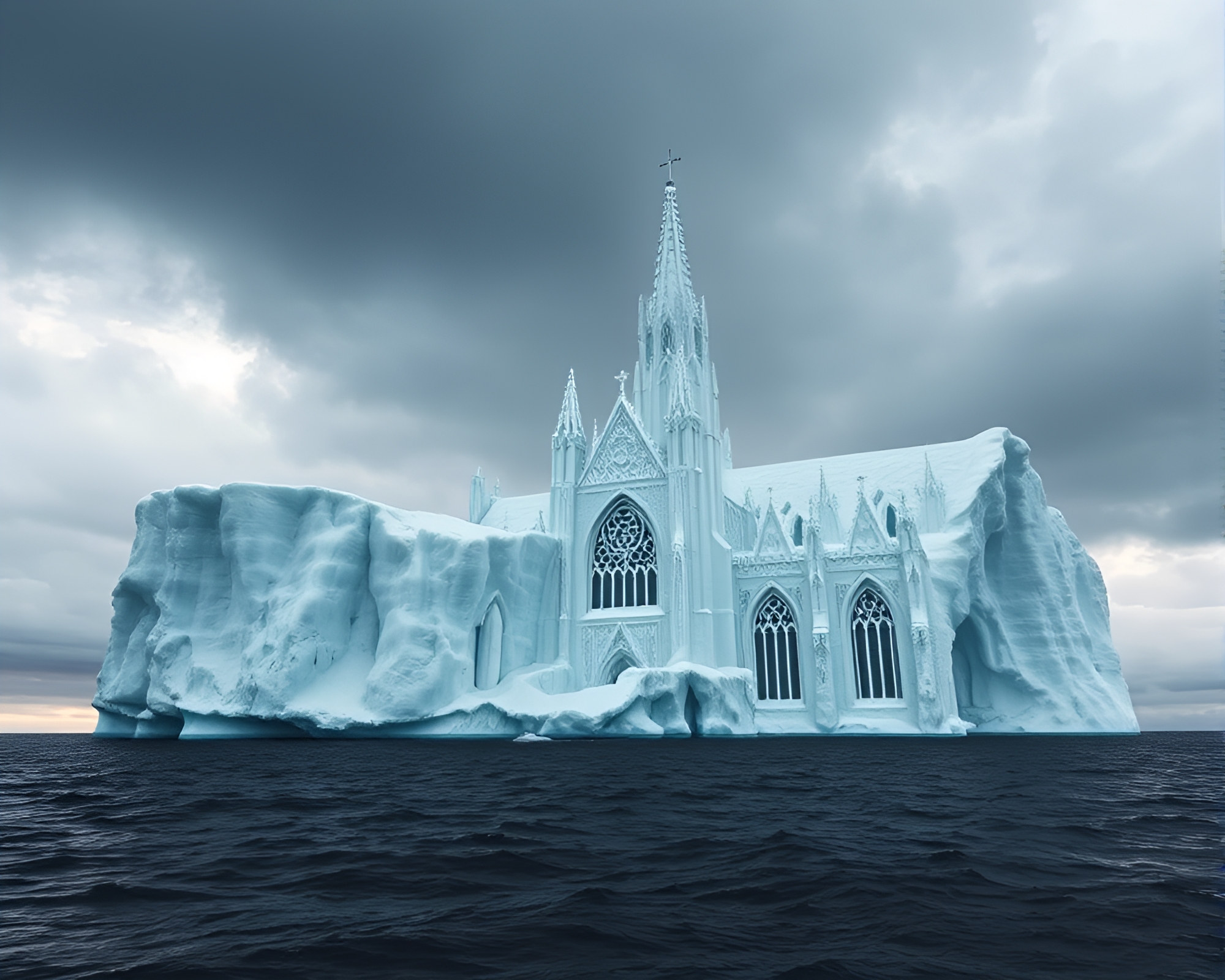 Gloomy Iceberg Cathedral: A Surreal Masterpiece of Nature – free AI stock image