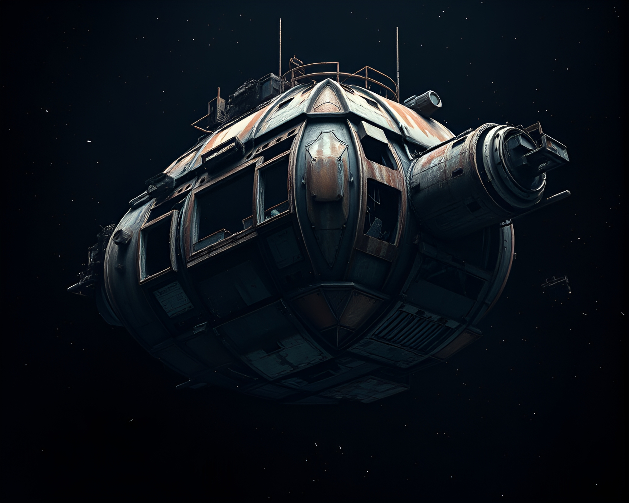 Decaying Abandoned Space Station in Cubist Darkness – free AI stock image