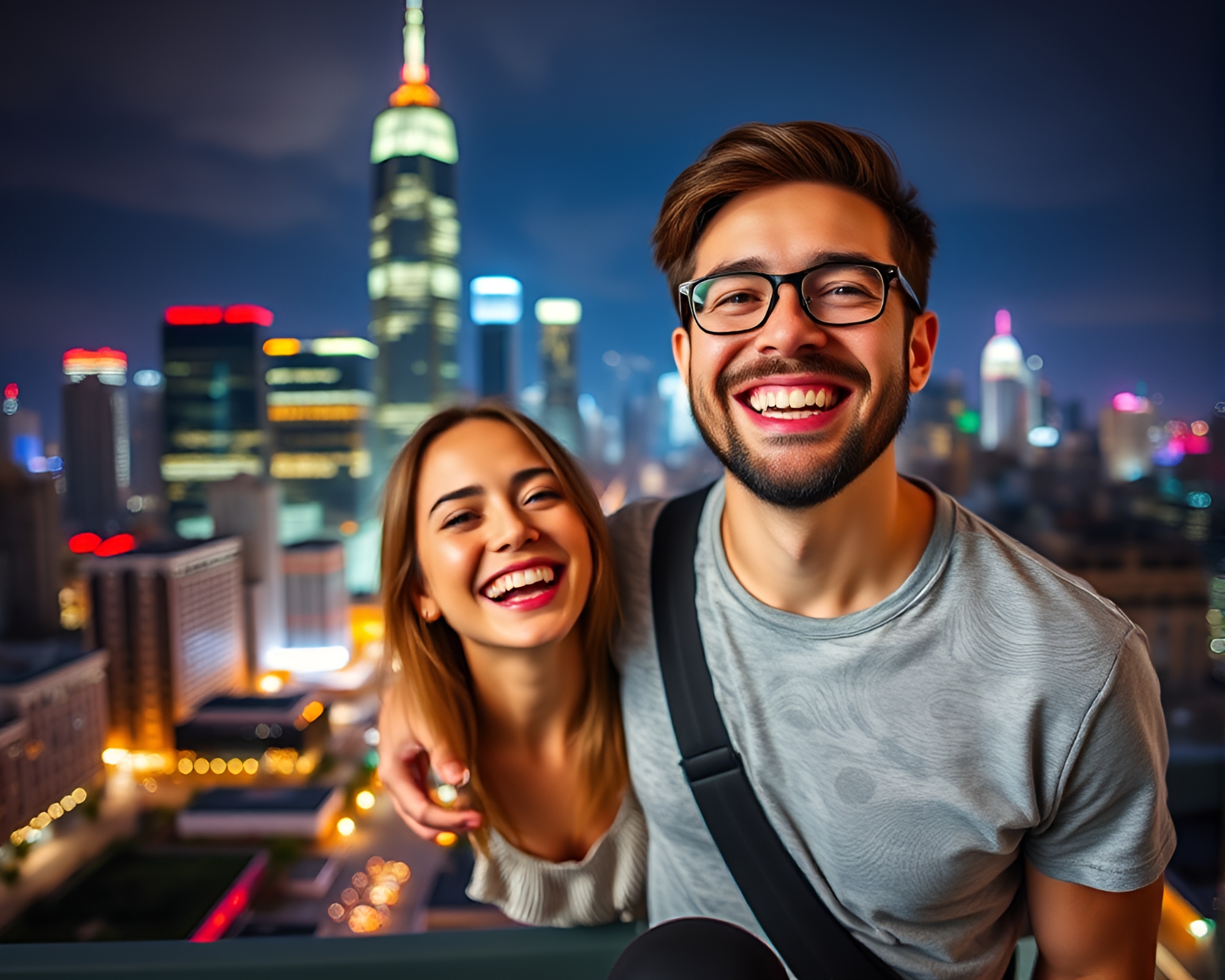 Urban Joy: Vibrant City Portrait of Happiness – free AI stock image