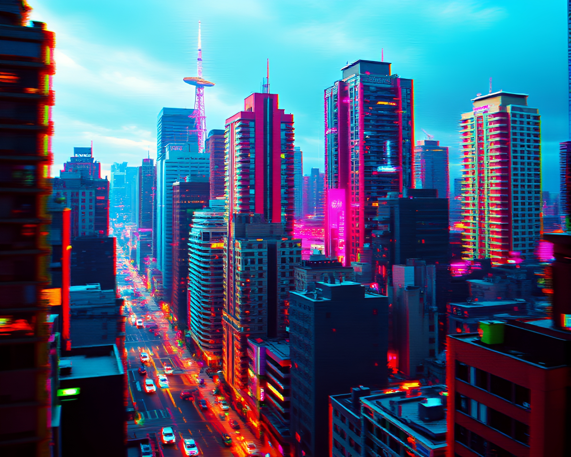 Sinister Glitch Cityscape: Haunting Urban Anomaly – free AI stock image